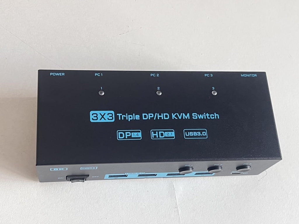 8K/4K KVM Switch 3 Monitors 3 Computers Triple Monitor 3 Port 2 Displayport 1.4 and HDMI 2.1 USB 3.0 KVM Switches, DP 1.4 Supports 8K@30Hz/4K@144Hz, HDMI Supports 8K@60Hz /4K@120Hz with Wired Remote