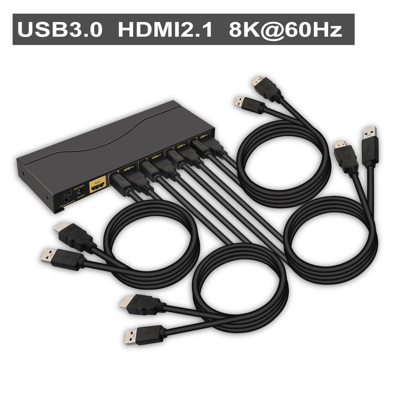 4 Port KVM HDMI Switch with Audio, USB 3.0 Hub, Black, Push Button Actuator, Manual Operation