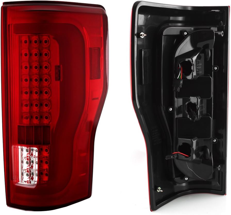 AKKON - For 2017-19 Ford F250/F350 Superduty Full LED Tube Rear Lamps Tail Lights - Chrome Housing & Red Clear Lens