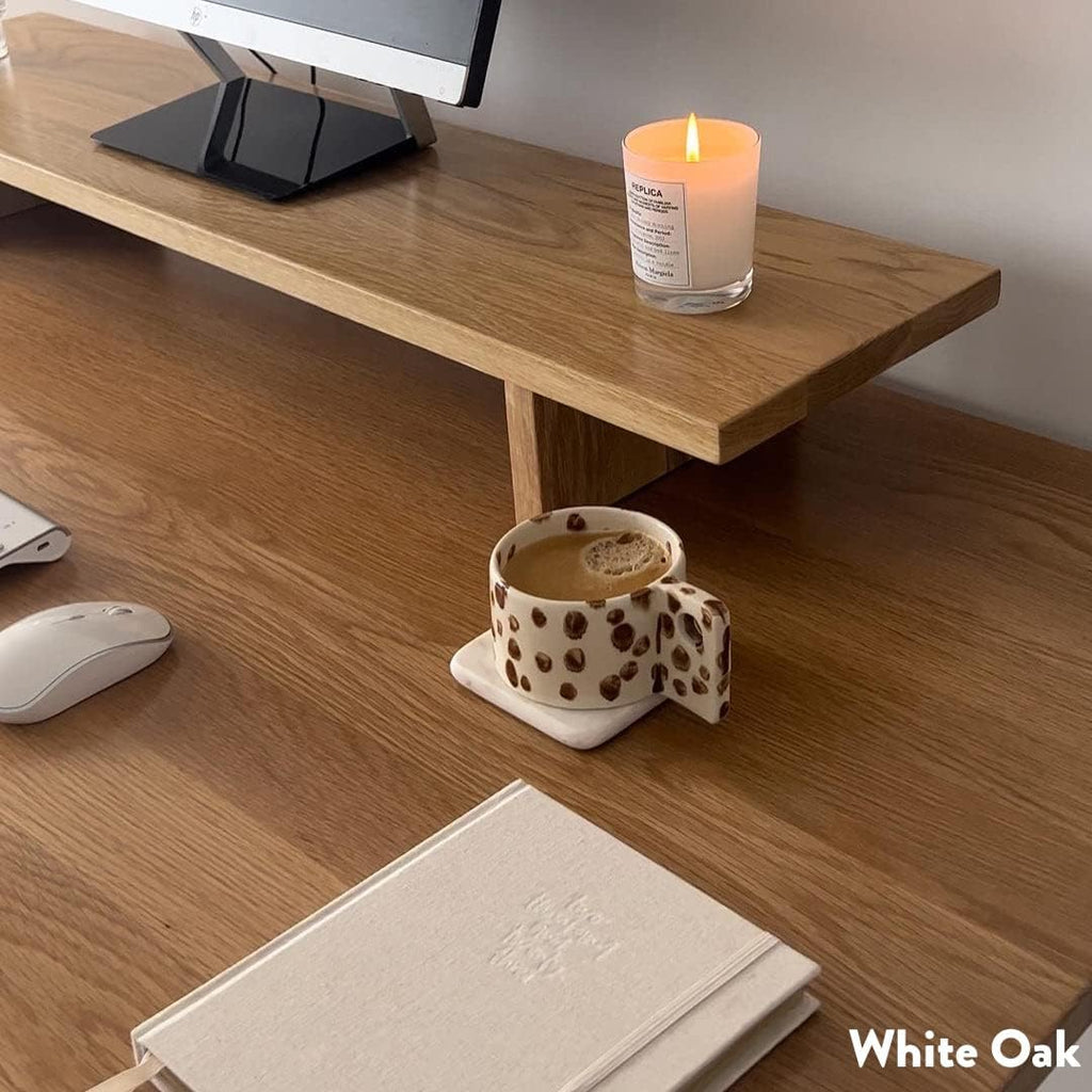 Desky Minimal Monitor Stand – Ergonomic Wood Riser for Single or Dual Monitors, Desk Shelf Organizer to Elevate Screen Height – Natural Walnut Hardwood