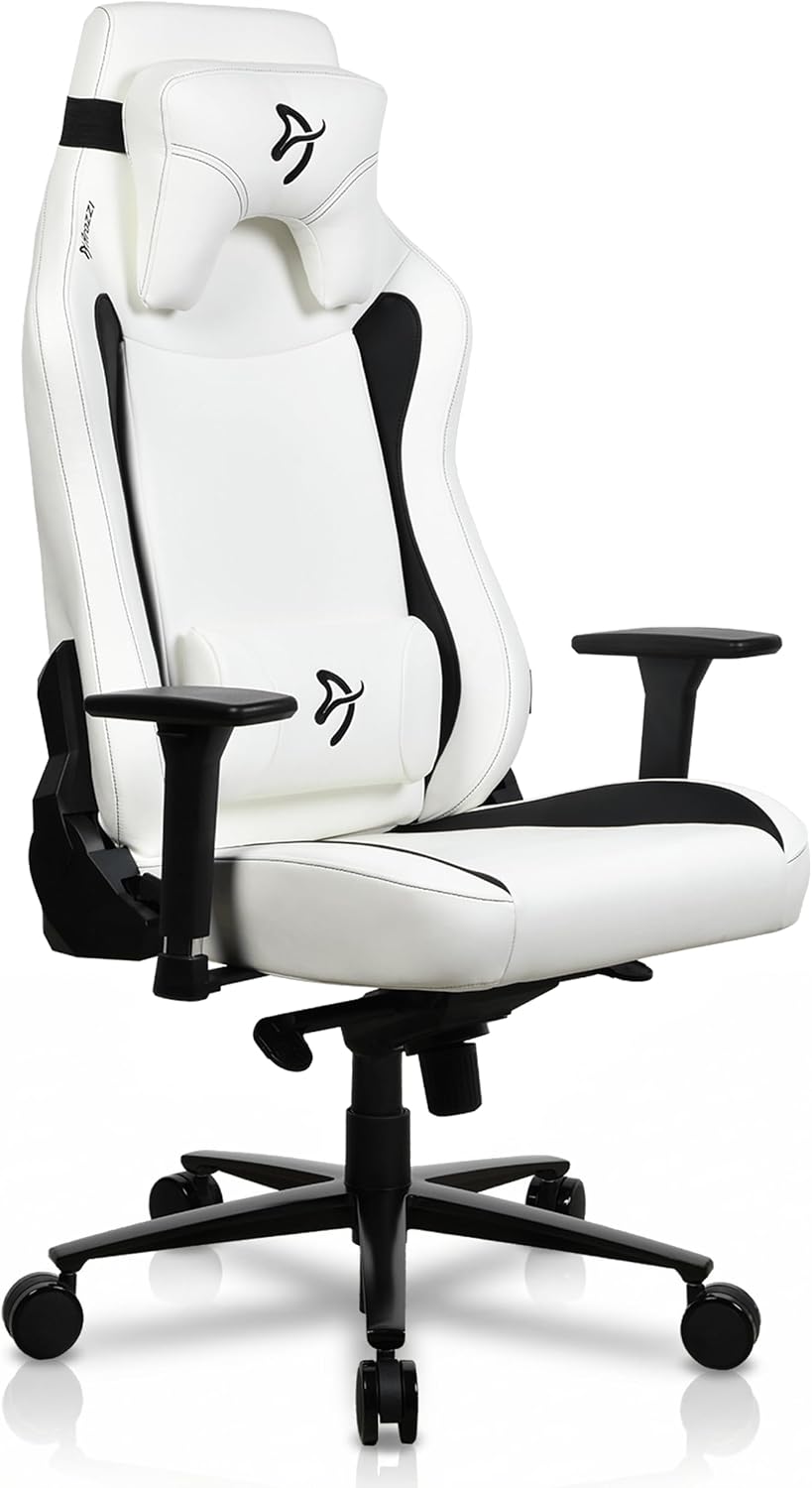 Arozzi Vernazza Gaming Chair XL - Soft PU Gaming Chairs for Adults Adjustable Height, Large Spacious Seat & Backrest with Support Pillows - Swedish Design Home Office Computer Chairs, White