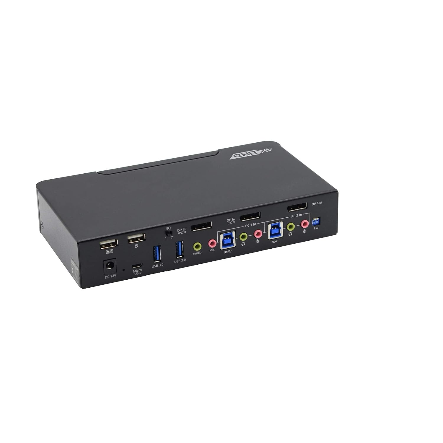 gofanco Prophecy 2-Port DisplayPort 1.2 USB KVM Switch – 4K @60Hz 4:4:4, 21.6Gbps, HDCP 1.3, USB Keyboard/Mouse, USB 3.0 Hub, MIC in, Stereo Out, Hotkeys, TAA Compliant (PRO-KVMDP-2Pv2)