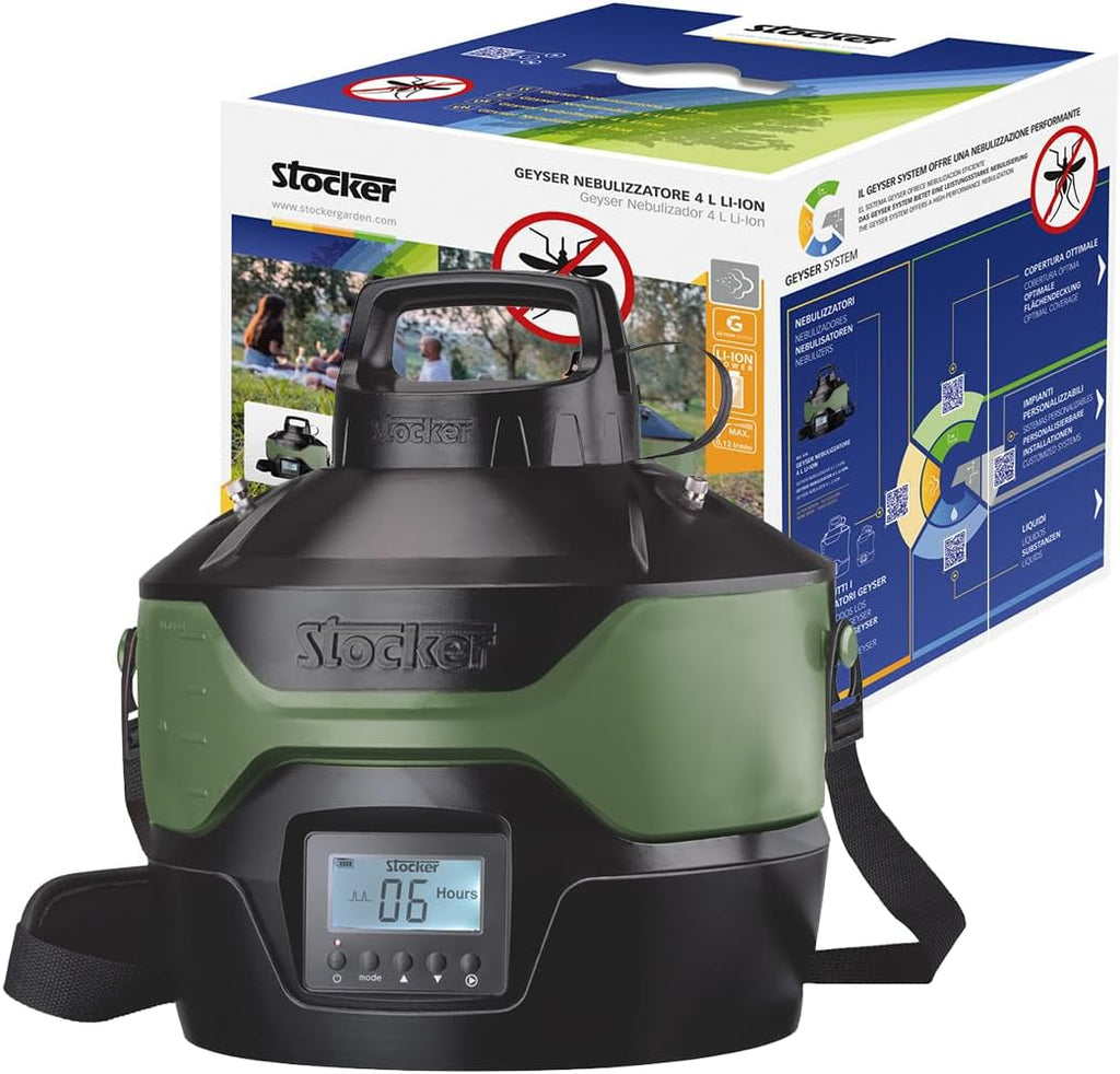 Stocker Portable Insect Mister 4L + US Plug Adapter - Rechargeable, for Mosquitos, Flies, Gnats, Pest Misting - Great for Outdoor, Camping, Hiking, Backpacking, Backyard BBQ
