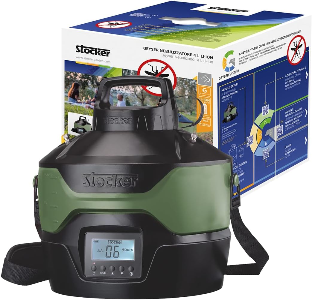 Stocker Portable Insect Mister 4L + US Plug Adapter - Rechargeable, for Mosquitos, Flies, Gnats, Pest Misting - Great for Outdoor, Camping, Hiking, Backpacking, Backyard BBQ