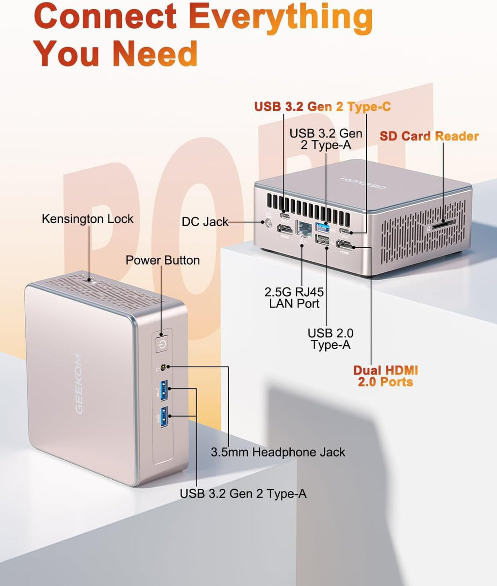 GEEKOM A5 2026 Mini PC with AMD Ryzen 5 7430U, 3-Year Coverage, 16GB RAM(Upgradable, Not LPDDR)&1TB M.2 NVMe SSD, Windows 11 Pro Desktop Computer Support 8K/Wi-Fi 6/BT 5.2/USB 3.2/SD Slot/6x USB