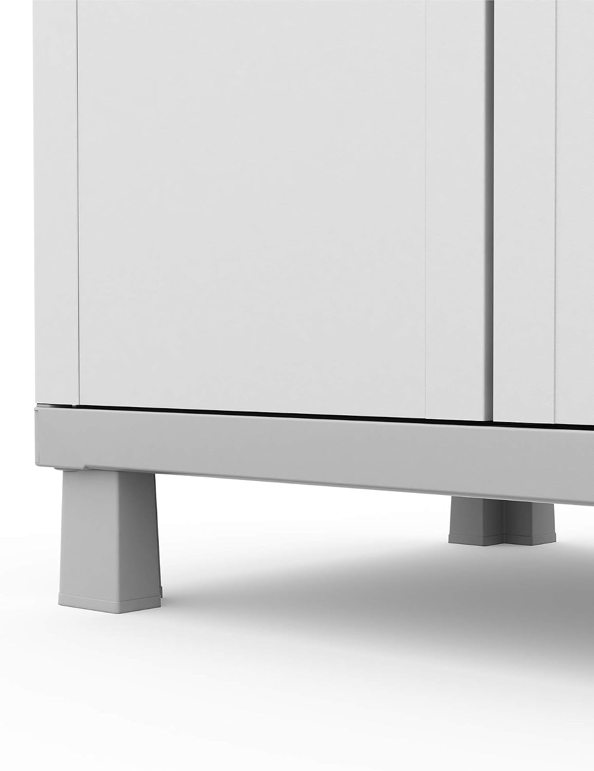 Keter Storage Cabinet with Doors and Shelves for Laundry Room, Garage, Bathroom Accessories, Closet and Home Organization, White & Grey