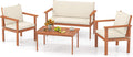 Tangkula 4 Pieces Acacia Wood Patio Conversation Set, Outdoor Wooden Cushioned Chairs & Slatted Coffee Table Set,for Backyard, Porch, Balcony, Poolside and Lawn (Off White,1)