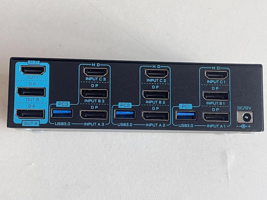 8K/4K KVM Switch 3 Monitors 3 Computers Triple Monitor 3 Port 2 Displayport 1.4 and HDMI 2.1 USB 3.0 KVM Switches, DP 1.4 Supports 8K@30Hz/4K@144Hz, HDMI Supports 8K@60Hz /4K@120Hz with Wired Remote