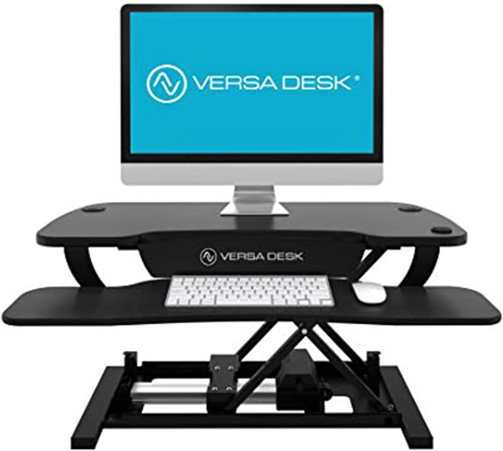 VERSADESK® PowerPro™ 48' x 24' Extra Wide Electric Sit-to-Stand Desk Converter w/ Keyboard Tray for Home or Office | USB Charging Port | Supports Multiple Monitors | Lifts 80 lbs. - Black