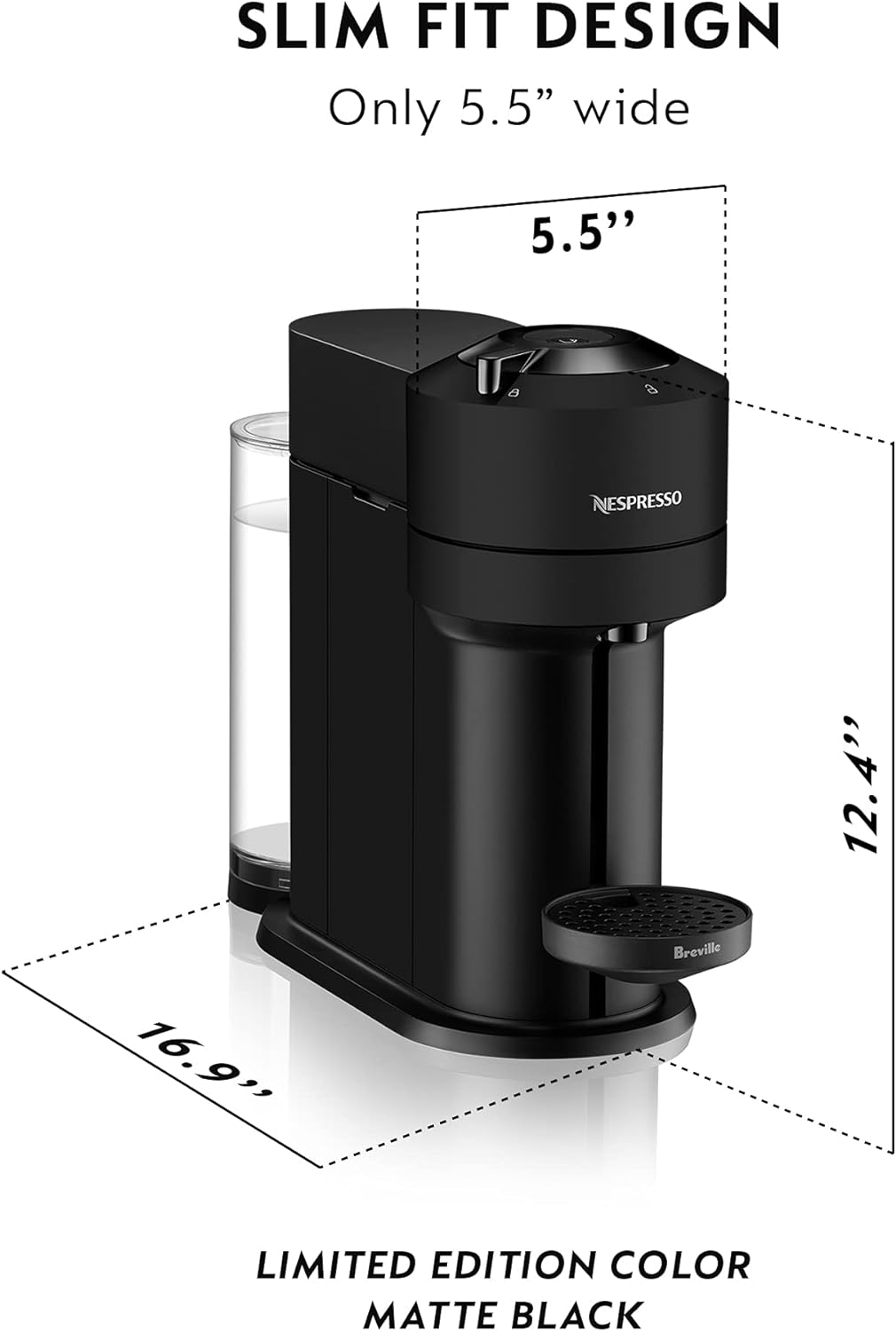 Nespresso VertuoPlus Coffee and Espresso Machine by Breville,1.1 liters, Ink Black
