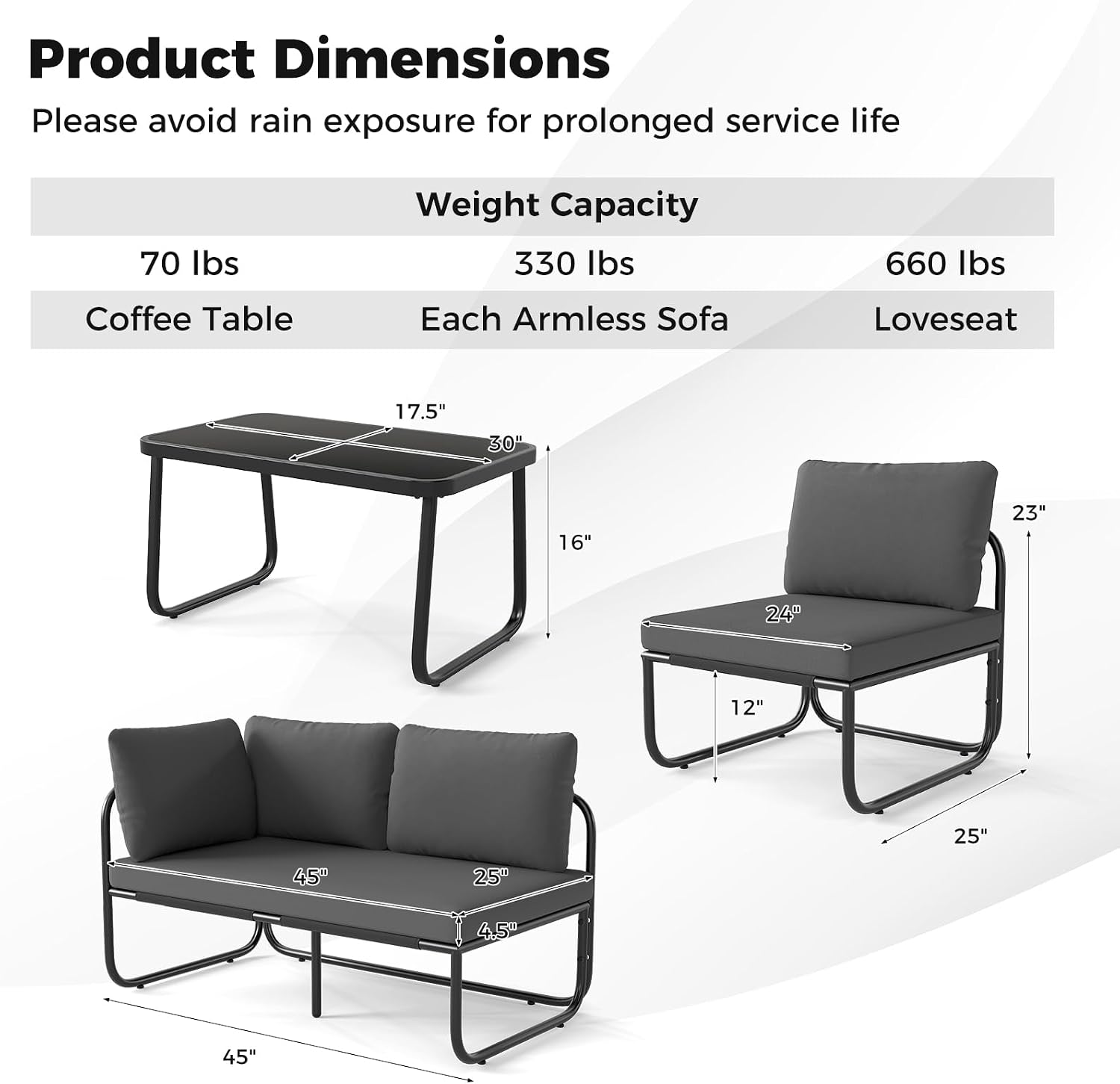 Tangkula 4 Pieces L Shaped Patio Furniture Set, Outdoor Metal Sectional Sofa Couch with Cushions and Tempered Glass Coffee Table, Outside Conversation Set for Garden, Deck and Yard (Gray,2)