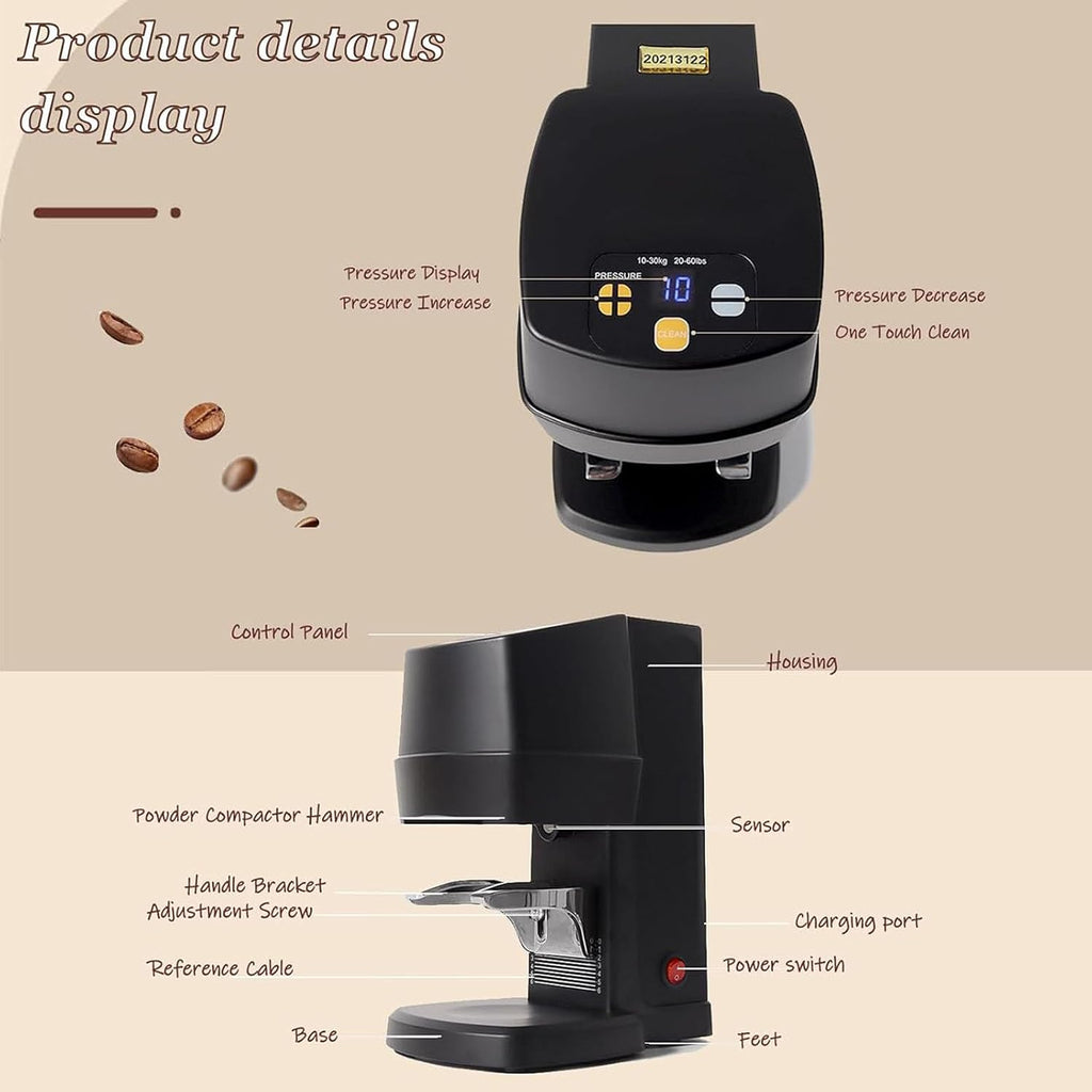 58mm Coffee Tamper - Automatic Bean Powder Press Machine for Expresso - 10-30 KG Adjustable Pressure - Coffee Tool - Easy Clean - for Home Use(PlainWeave)