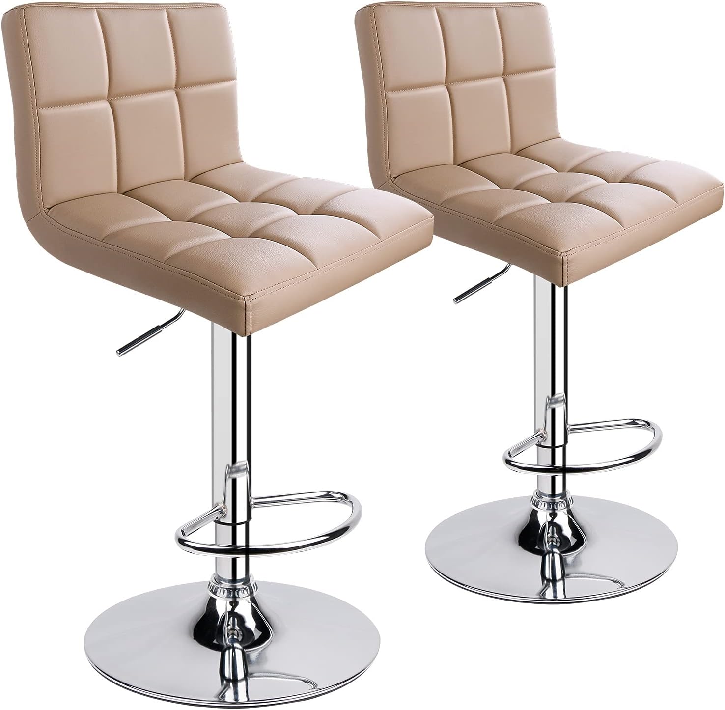 Leopard Bar Stools, Modern PU Leather Adjustable Swivel Bar Stool with Back, Set of 2 (Khaki)