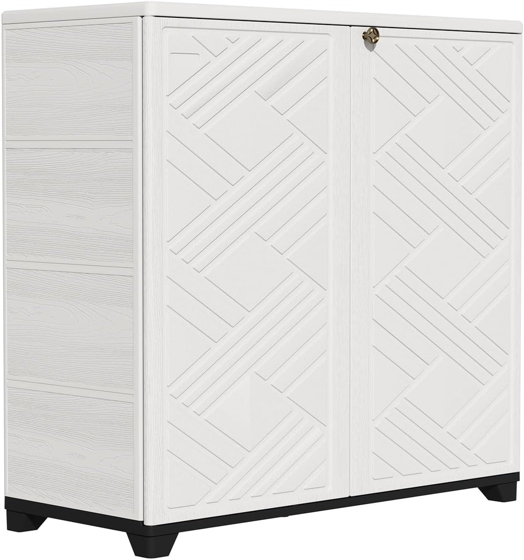 ZZM Indoor/Outdoor Storage Cabinet Waterproof, 34'x15'x34' Plastic Outdoor Storage Box for Garden Balcony Bathroom, All Weather Outdoor Storage Clearance, DIY Usage, with No Shelf (White)