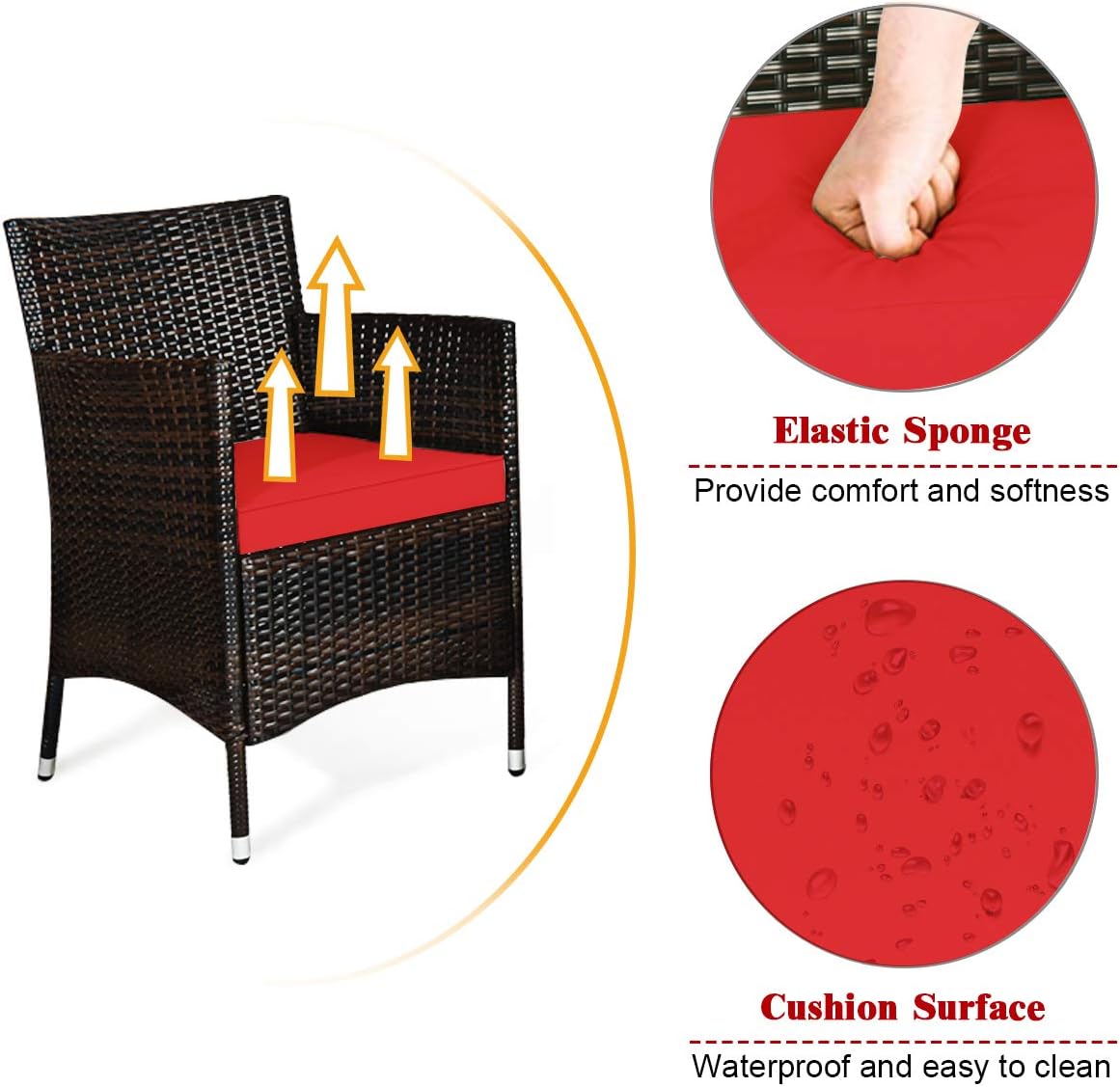 COSTWAY 8PCS Rattan Patio Furniture Set, Outdoor Wicker Rattan Chairs with Coffee Table, Rattan Cushioned Conversation Set for Backyard Balcony Porch Poolside, Red