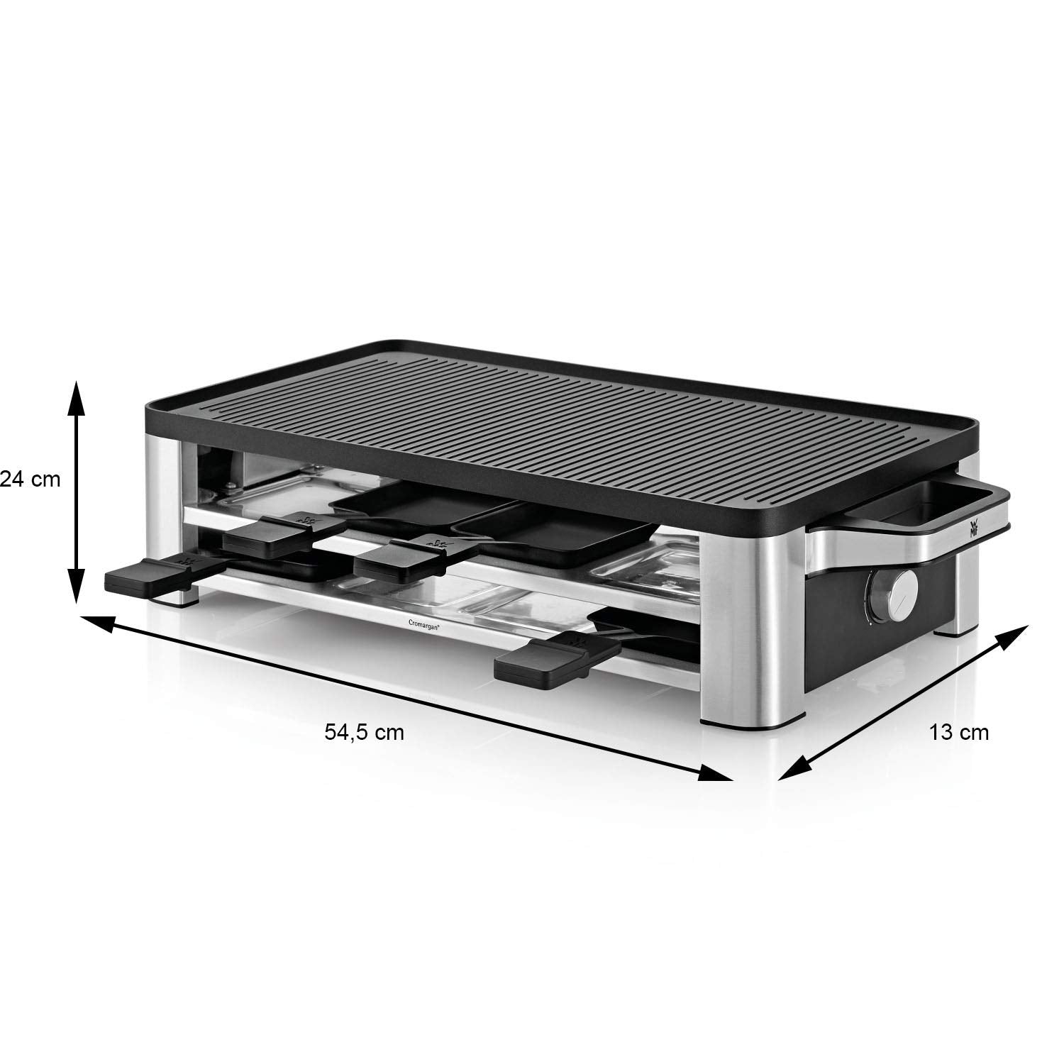 ERNITERTY WMF Lono Raclette Grill mit Pfännchen und Schiebern, Raclette 8 Personen, edelstahl matt, 1500W, White, (415040011)