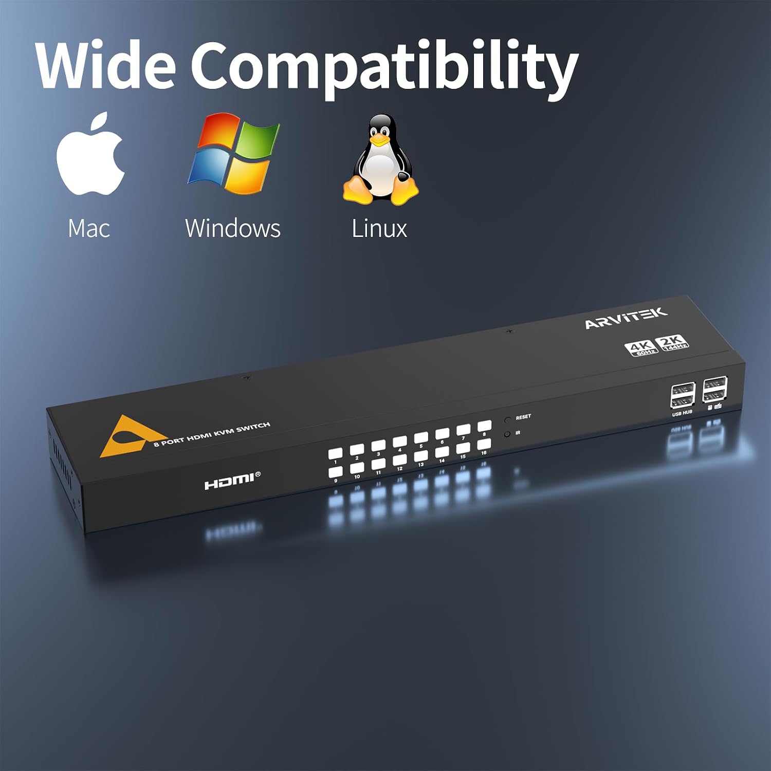 16 Port HDMI KVM Switch 4K@60Hz, 1U Rack Mount Console, USB HDMI Switch to Share 1 Monitor for 16 PCs, Includes 16 HDMI Cables, IR Remote, 4 USB 2.0 Port