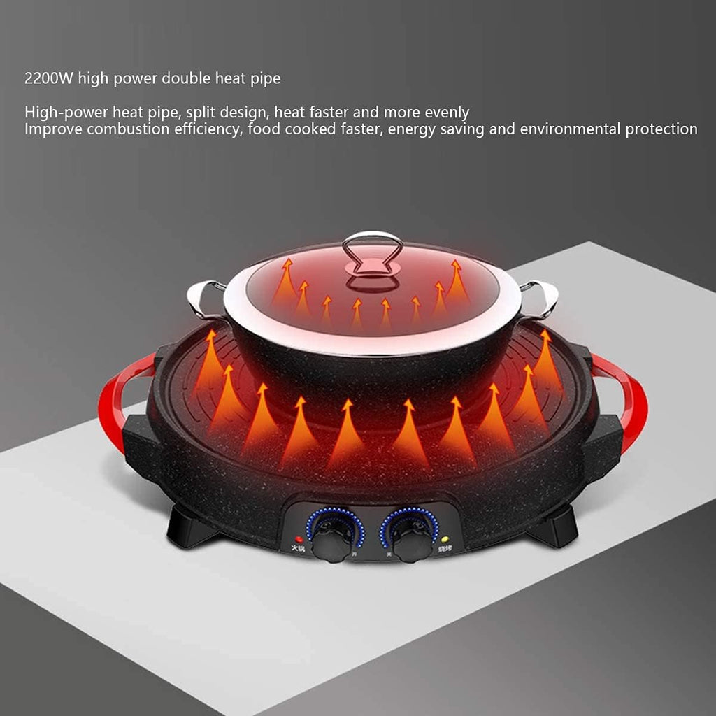 BBQ Smokeless Grill Multifunctional BBQ hot Pot Double Pot,Integrated Kitchen Pot,Electric hot Pot,Electric Barbecue Grill,Electric Baking Tray is Convenient and Stylish-One-Piece shabu-shabu