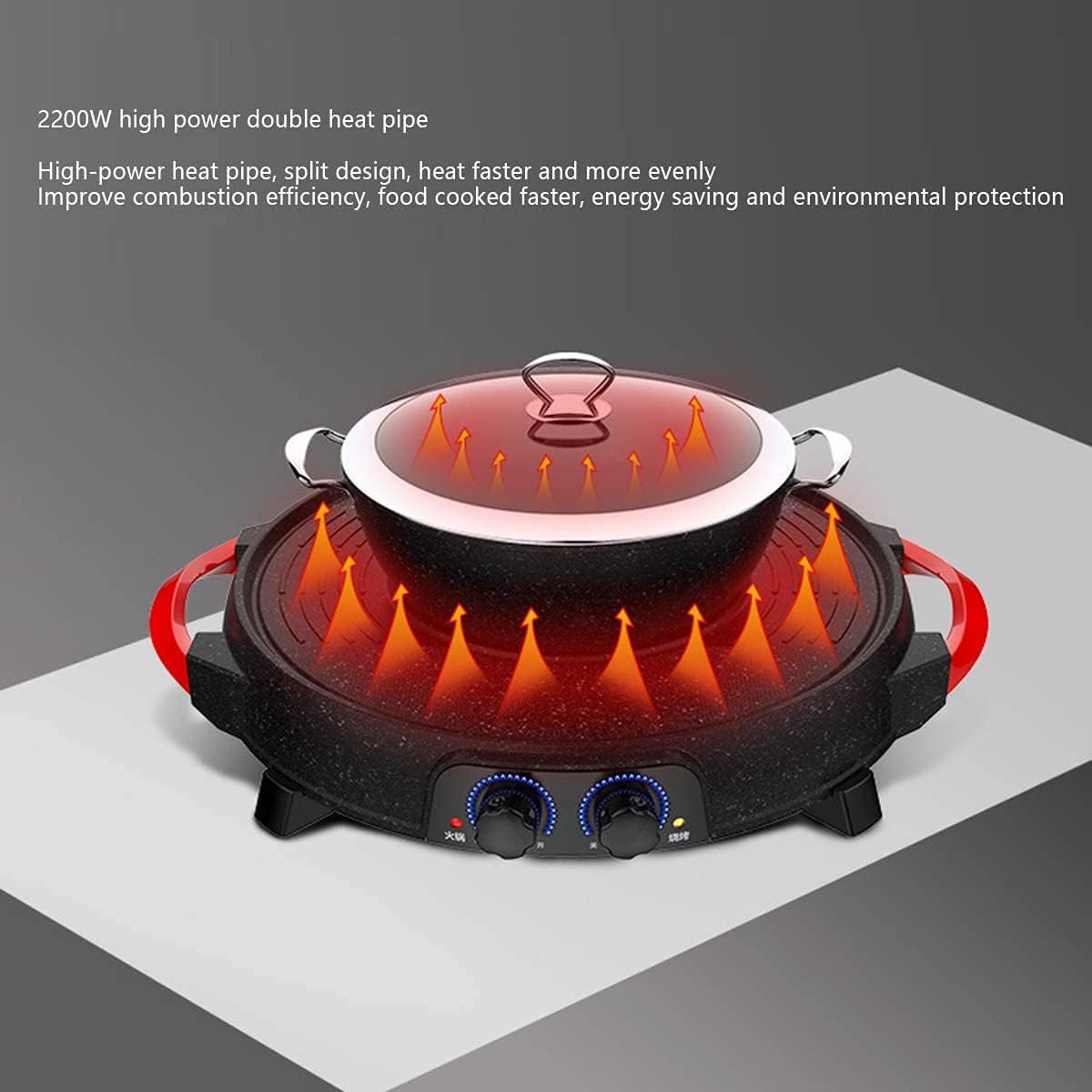 BBQ Smokeless Grill Multifunctional BBQ hot Pot Double Pot,Integrated Kitchen Pot,Electric hot Pot,Electric Barbecue Grill,Electric Baking Tray is Convenient and Stylish-One-Piece shabu-shabu