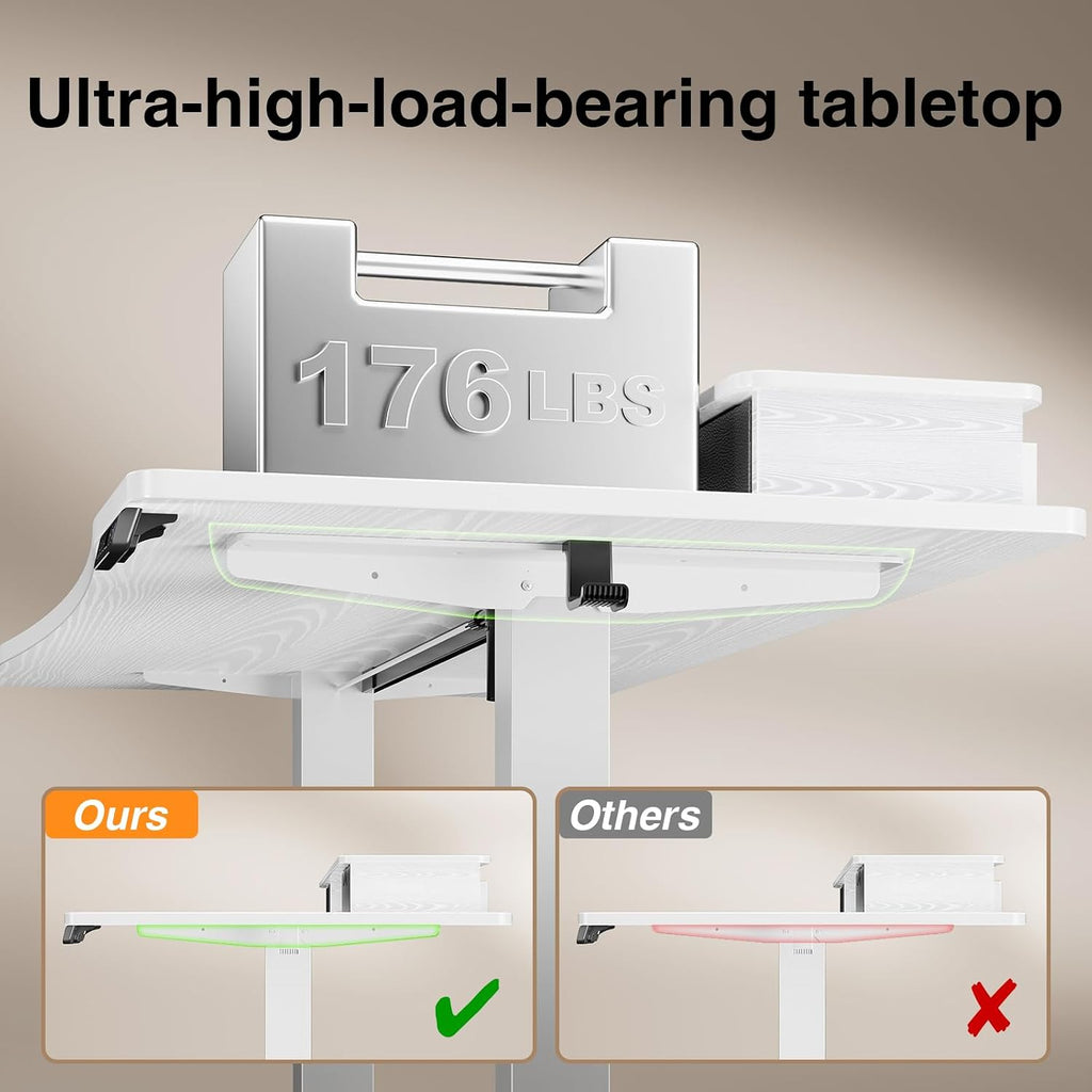 Veken 47.2'×27.6' Home Office Standing Desk with Monitor Riser, Adjustable Computer Desk with Drawers, Ergonomic Desk for Work, Study, Gaming, Crafting, White