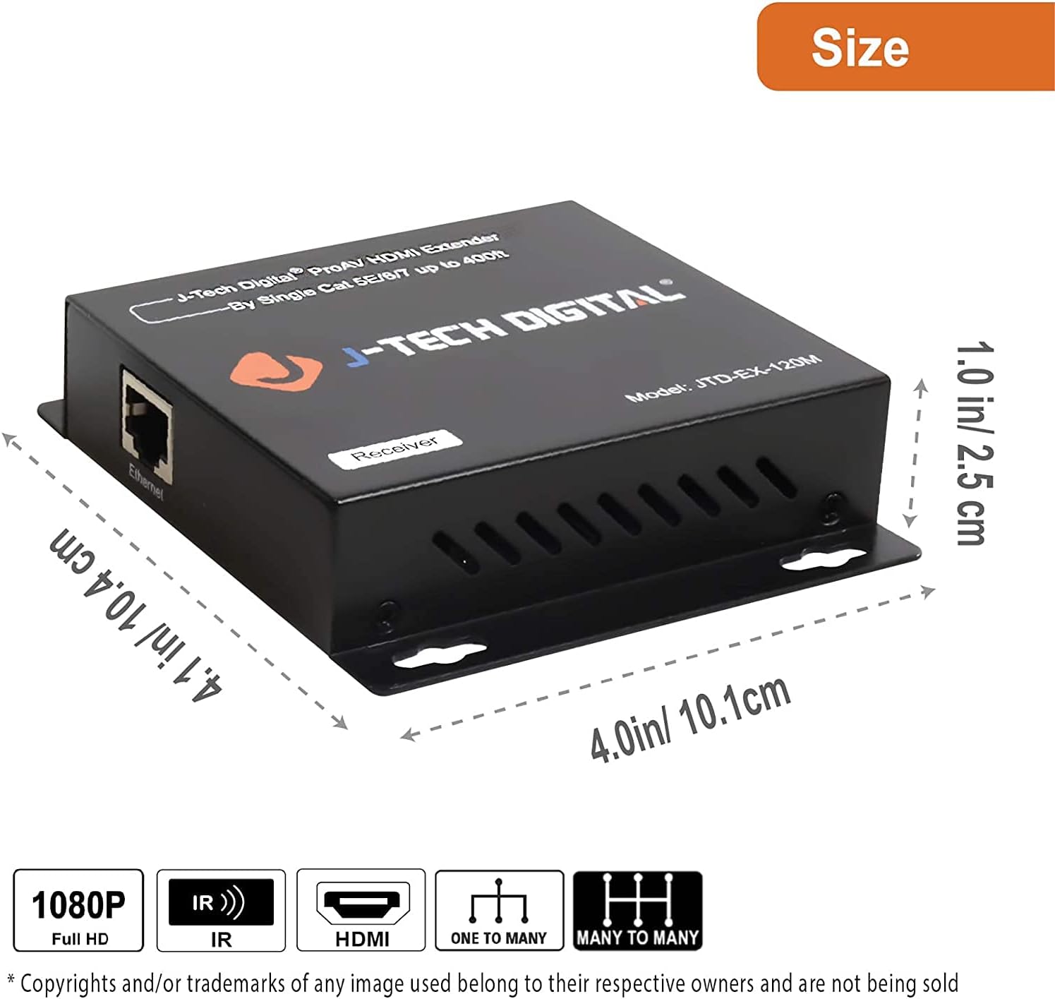 J-Tech Digital HDMI Extender Over Single Cat5e/6/7 HDMI Over Ethernet 1080p with IR Extension - Up to 400ft [TX + RX]