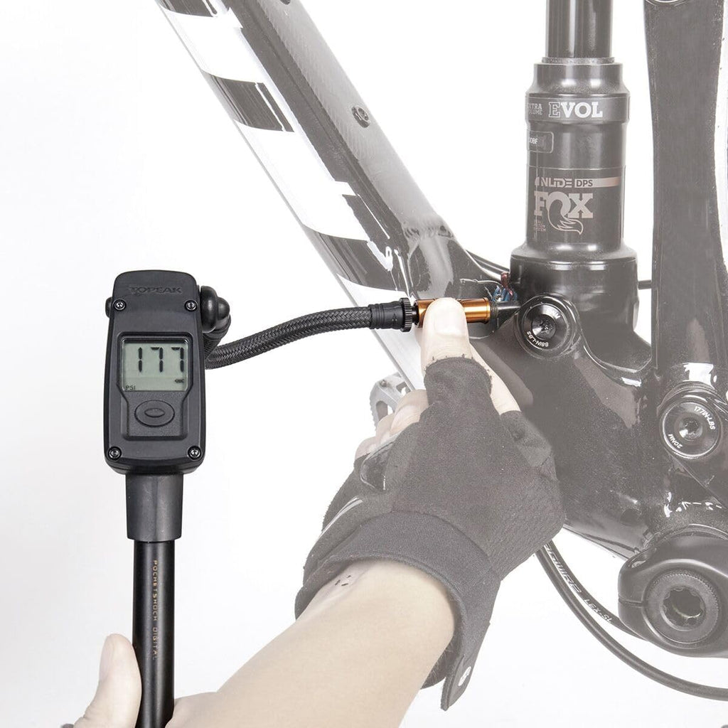 Topeak PocketShock Digital Shock Pump with 300 PSI Digital Gauge, Pressure-Rite Connector, and Air Release Button