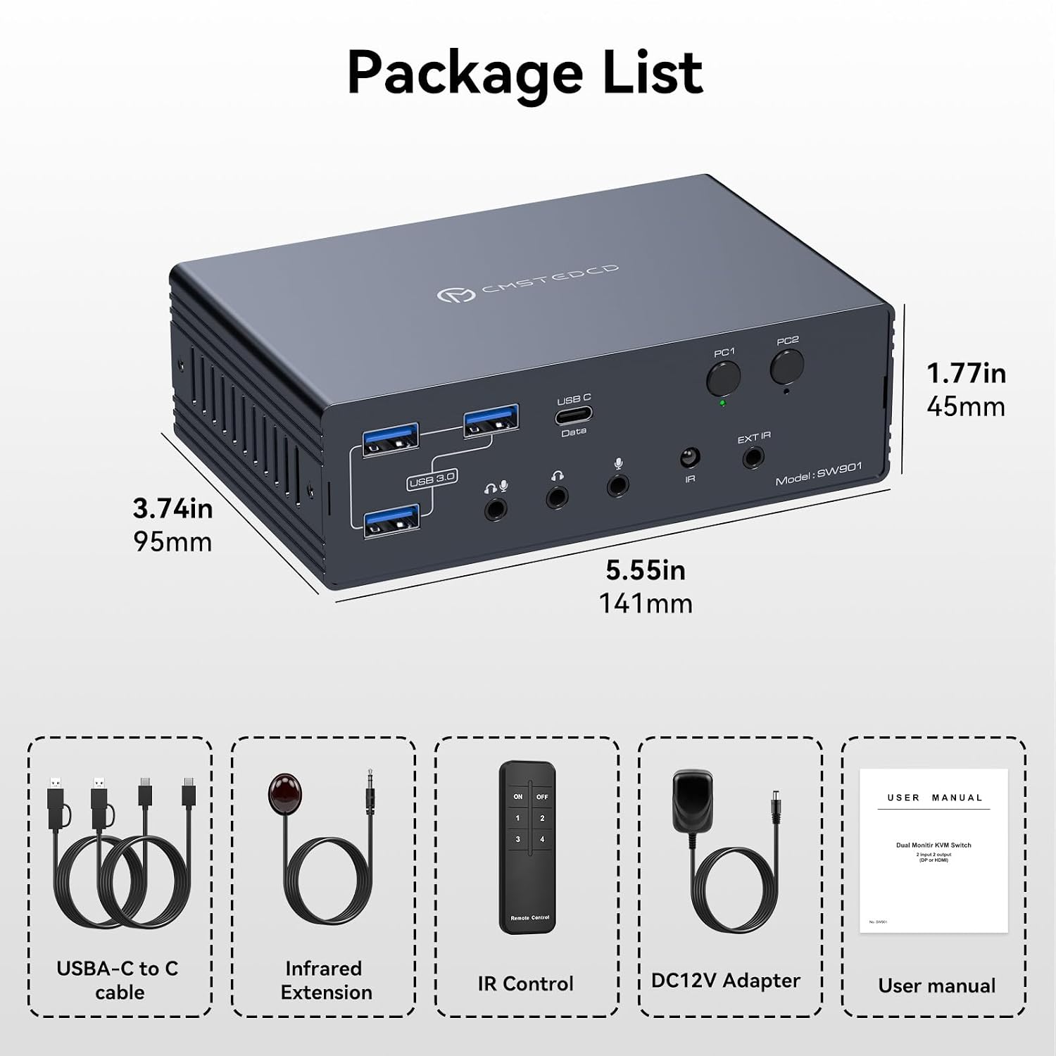 KVM Switch 2 Monitors 2 Computers Docking Station 16-in-2 4K60Hz for M1/M2/M3/M4 Thunderbolt KVM Switcher Support USB3.0/USB C in DP/HDMI Out Extended/Mirrored Mode for Windows Mac