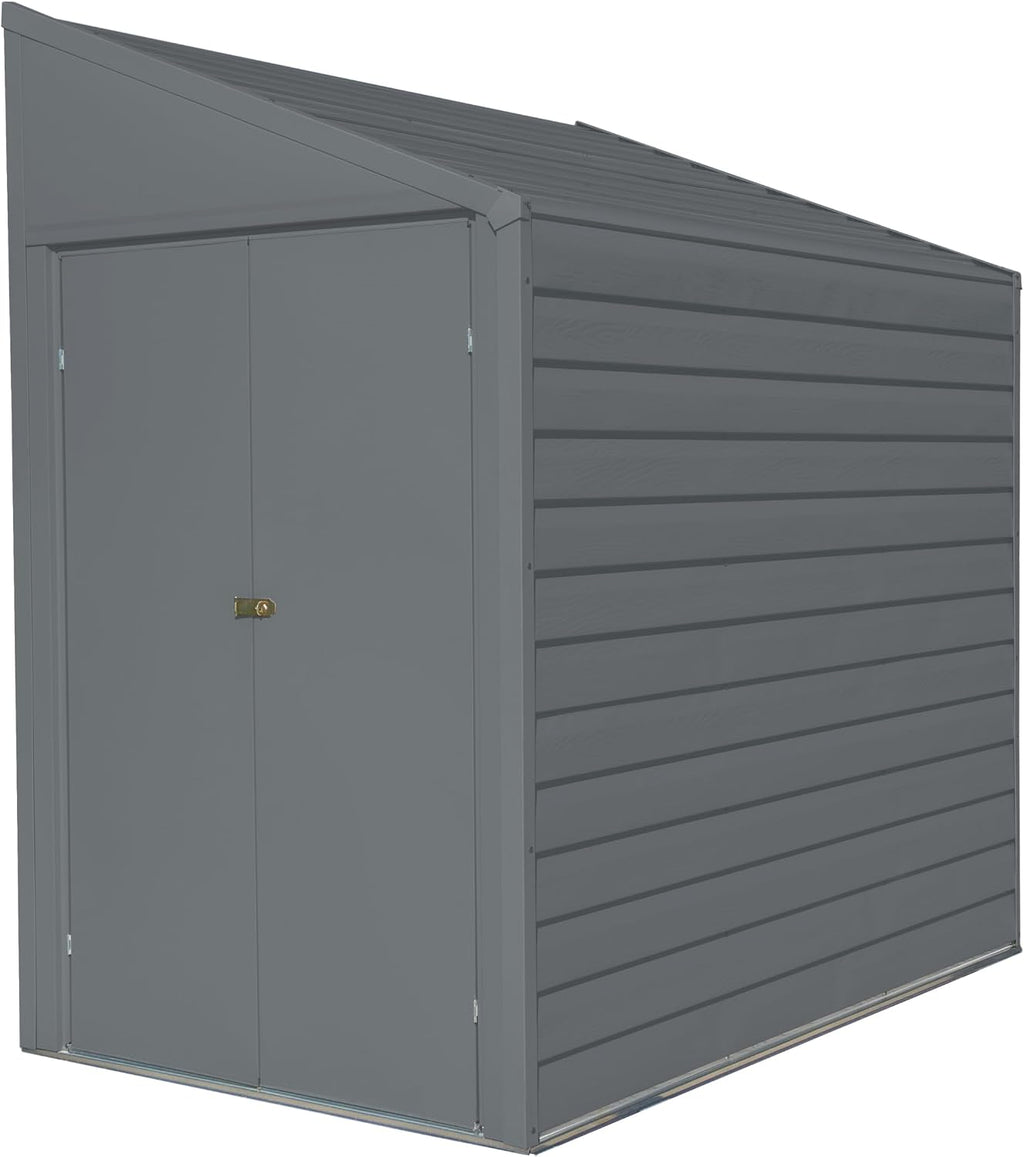 Arrow Yardsaver 4' x 7' Galvanized Steel Outdoor Storage Shed with Sloped Roof and Double-Door Entry, UV-Resistant Steel Floorless Compact Storage Shed, Charcoal
