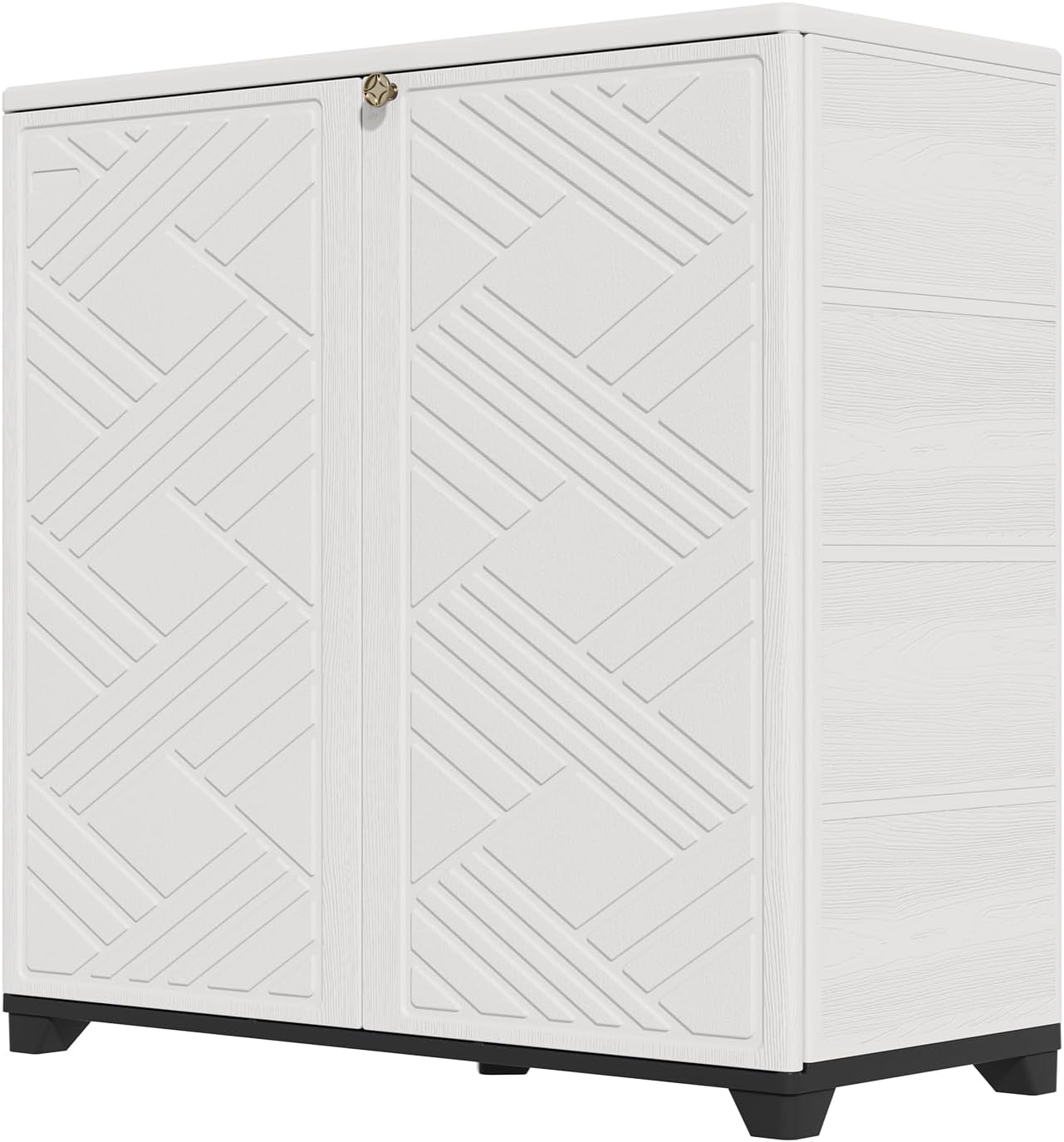 HOMSPARK Indoor/Outdoor Storage Cabinet with Doors and 1 Shelf, 34'x15'x34' HDPE Plastic Storage Box for Patio, Garden, Enterway, Balcony, Multi-Purpose for Daily Tools, White
