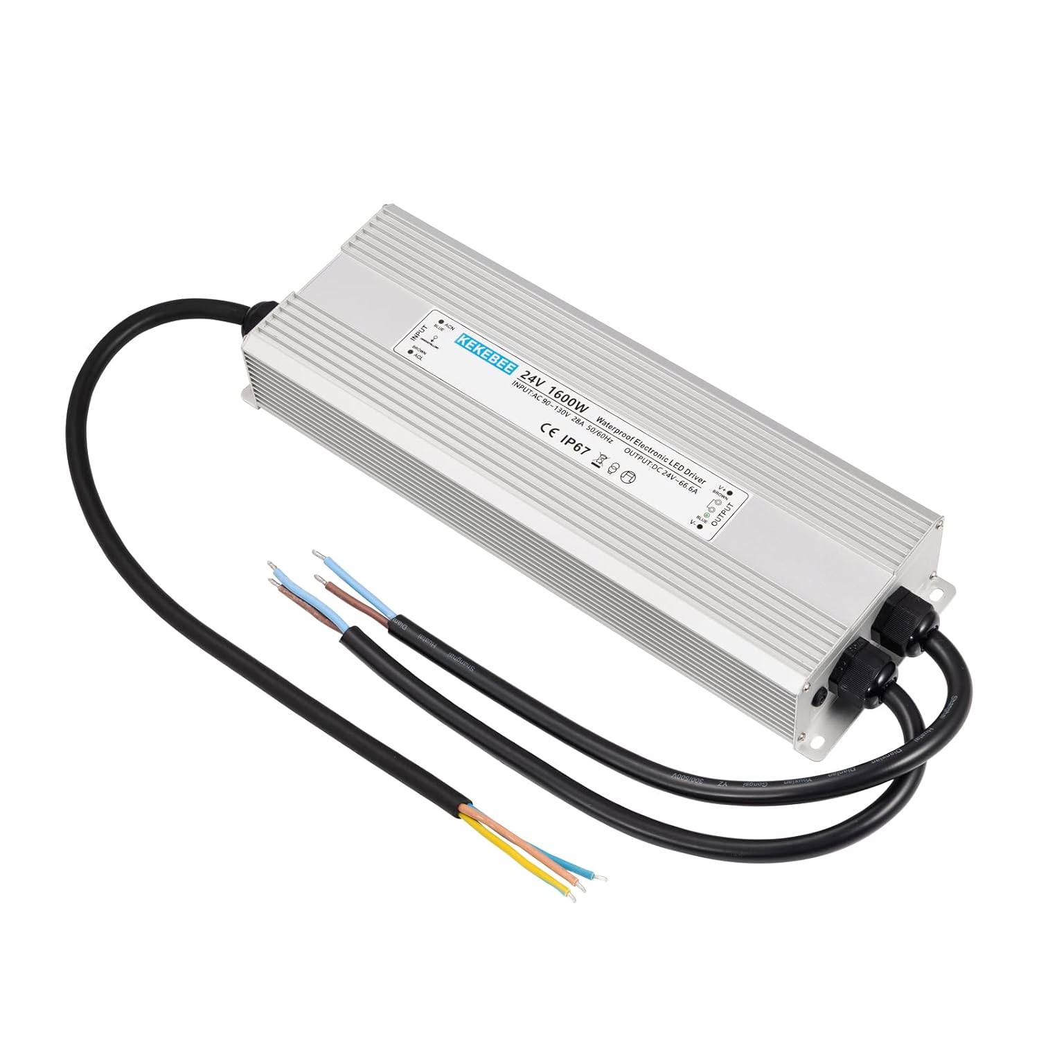 LED Driver 24V1600W Waterproof Power Supply AC 90-130V to DC 24V66.6A Waterproof Switching Power Supply IP67 Transformer Suitable for Indoor and Outdoor LED Lighting and Any 24V DC Equipment