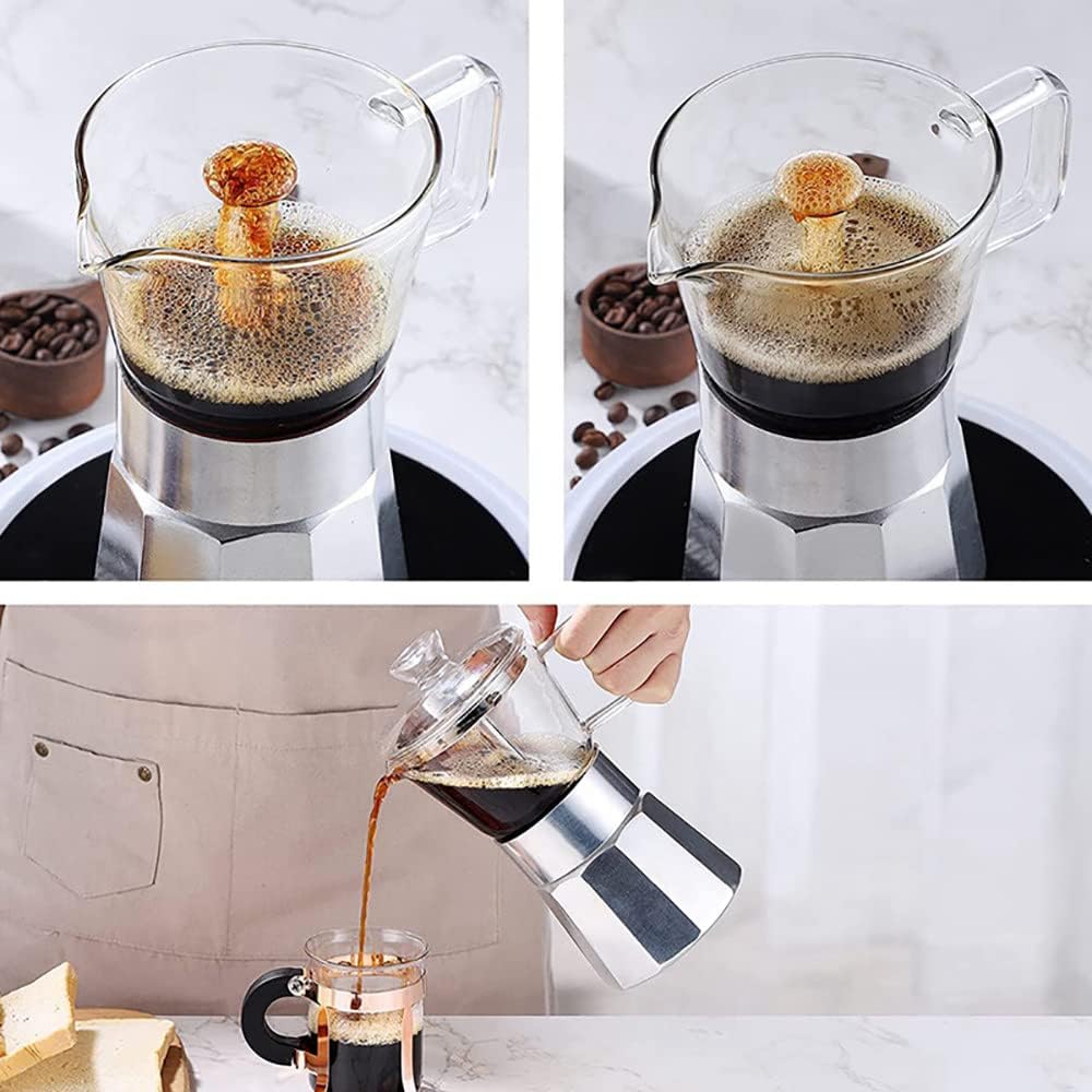 Premium Crystal Glass-Top Stovetop Espresso Moka Pot,Aluminum Coffee Maker for Flavored Strong Coffee,4/6/ 9 Cups,360ml/12.7oz/9 cup (espresso cup=40ml),Coffee Lover Gifts Ideas,9-Cups