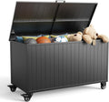 Outdoor Storage Box with Wheels 150 Gallon, Mobile Aluminum Deck Boxes Outdoor Waterproof, UV Resistant Patio Storage Box with Lid for Patio Furniture, Garden Tools, Outdoor Cushion(Blank)