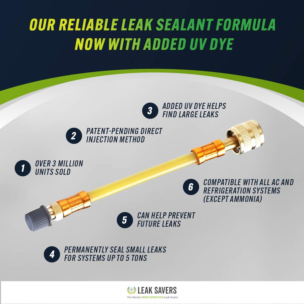 Leak Saver Direct Inject UV - Refrigerant Leak Sealer with Added UV Dye to Detect Large Leaks - for AC, Refrigeration, and Automotive Systems Up to 5 Tons - Compatible with All Refrigerants - 3 Packs
