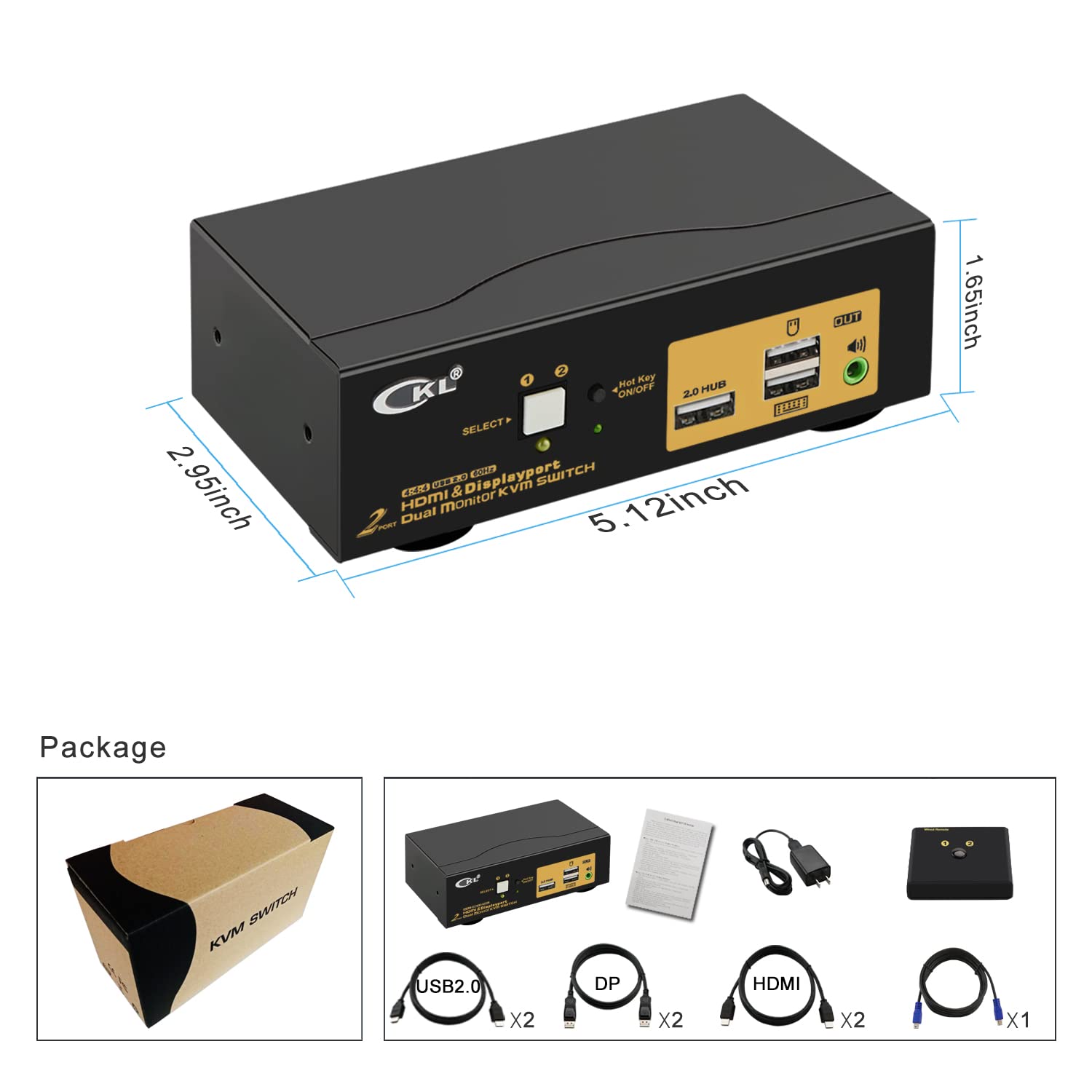 CKL 4K KVM Switch Dual Monitor for 2 Computers 2 Monitors (HDMI + DisplayPort)