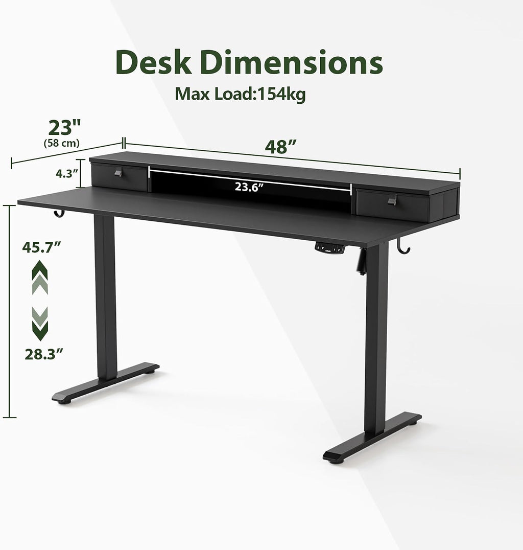 Agilestic 48 x 24 Inches Electric Standing Desk with 2 Storage Drawers, Adjustable Height Sit and Stand Computer Table with Splice Board, Black
