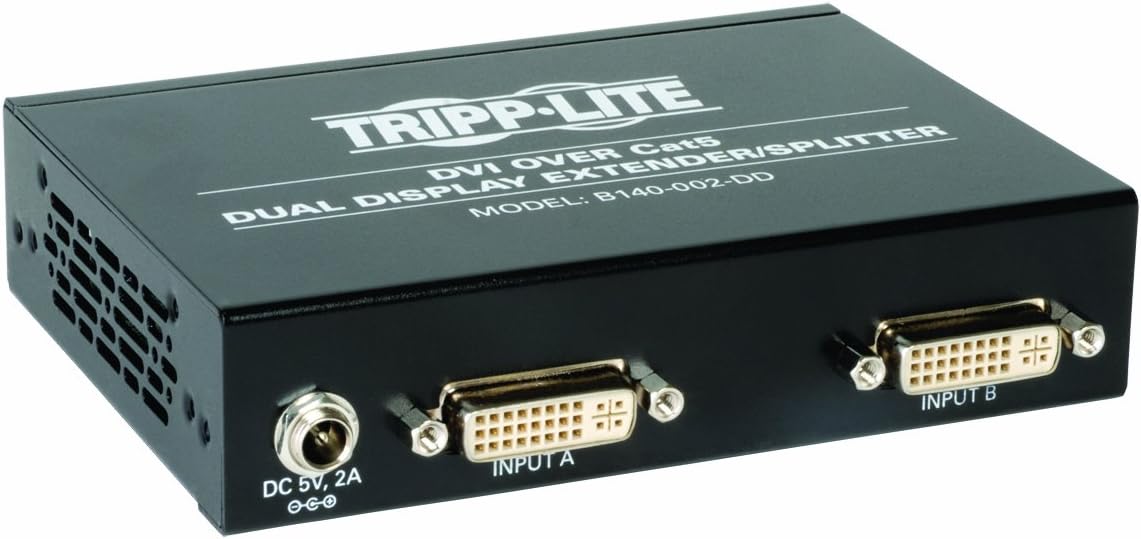 Tripp Lite 2-Port Dual Display DVI over Cat5 / Cat6 Extender Splitter, Transmitter 1920x1080 at 60Hz(B140-002-DD)