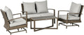 Outsunny 4 Piece Wicker Patio Furniture Set with 2 Rocking Chairs, Loveseat Sofa, Outdoor PE Rattan Conversation Set with Cushions, Aluminum Table for Porch, Poolside, Light Gray