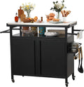 Nexaio XL Rolling Bar Grill Cart Outdoor Patio Furniture, Outdoor Grill Table with Stainless Steel Top for Kitchen Prep and Outdoor Storage Cabinet for Grilling Accessories, Black