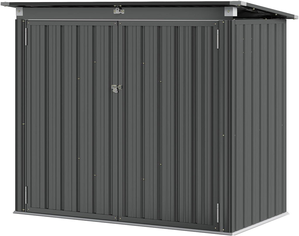 Aoxun Premium Outdoor Storage Shed Material Upgraded Version Metal Trash Can Storage with Chain Lid Waterproof Outdoor Garbage Can Organizer, Ideal for 2 Trash Bins, Generator, Garden Tools (Black)