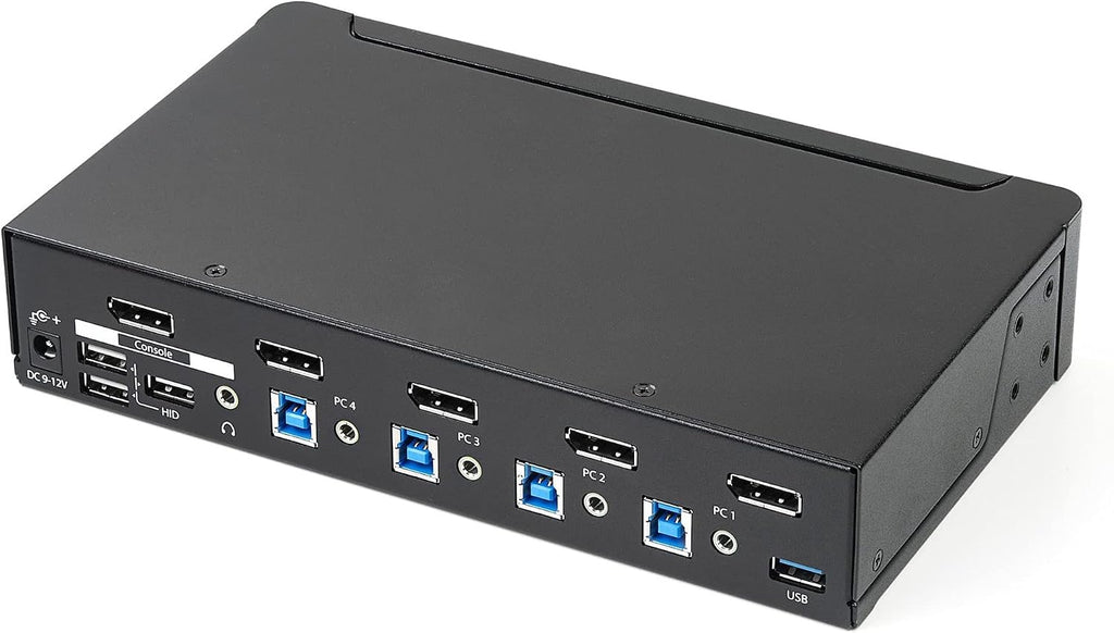 StarTech.com 4 Port DisplayPort KVM Switch - DP KVM Switch with Audio and Built-in USB 3.0 Hub for Peripherals - 4K 30Hz, TAA (SV431DPU3A2)