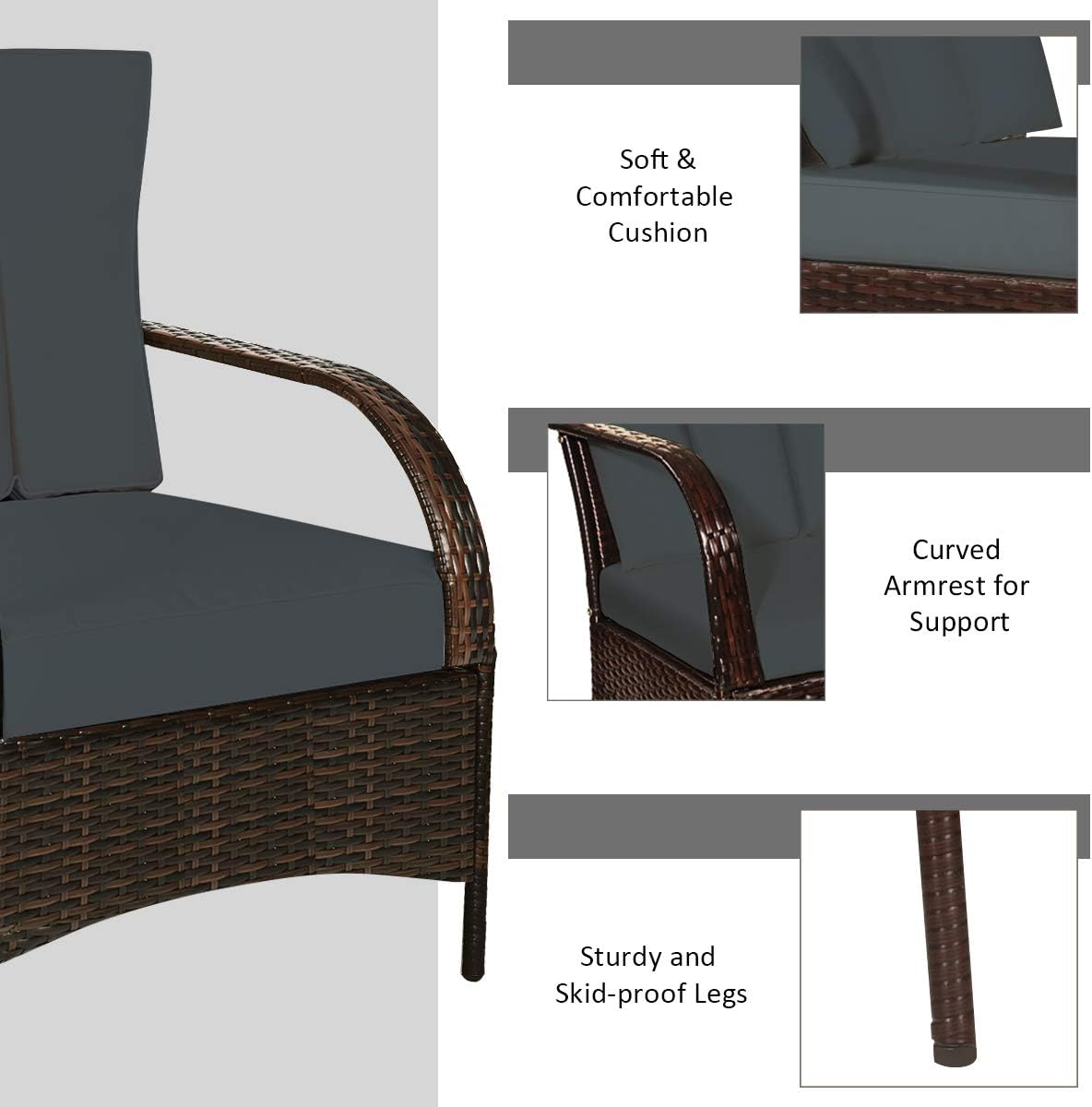 Tangkula 3 Piece Patio Furniture Set, 2 Wicker Chairs with Glass Top Coffee Table, Outdoor Garden Porch Poolside Furniture Set for 2, Rattan Conversation Set