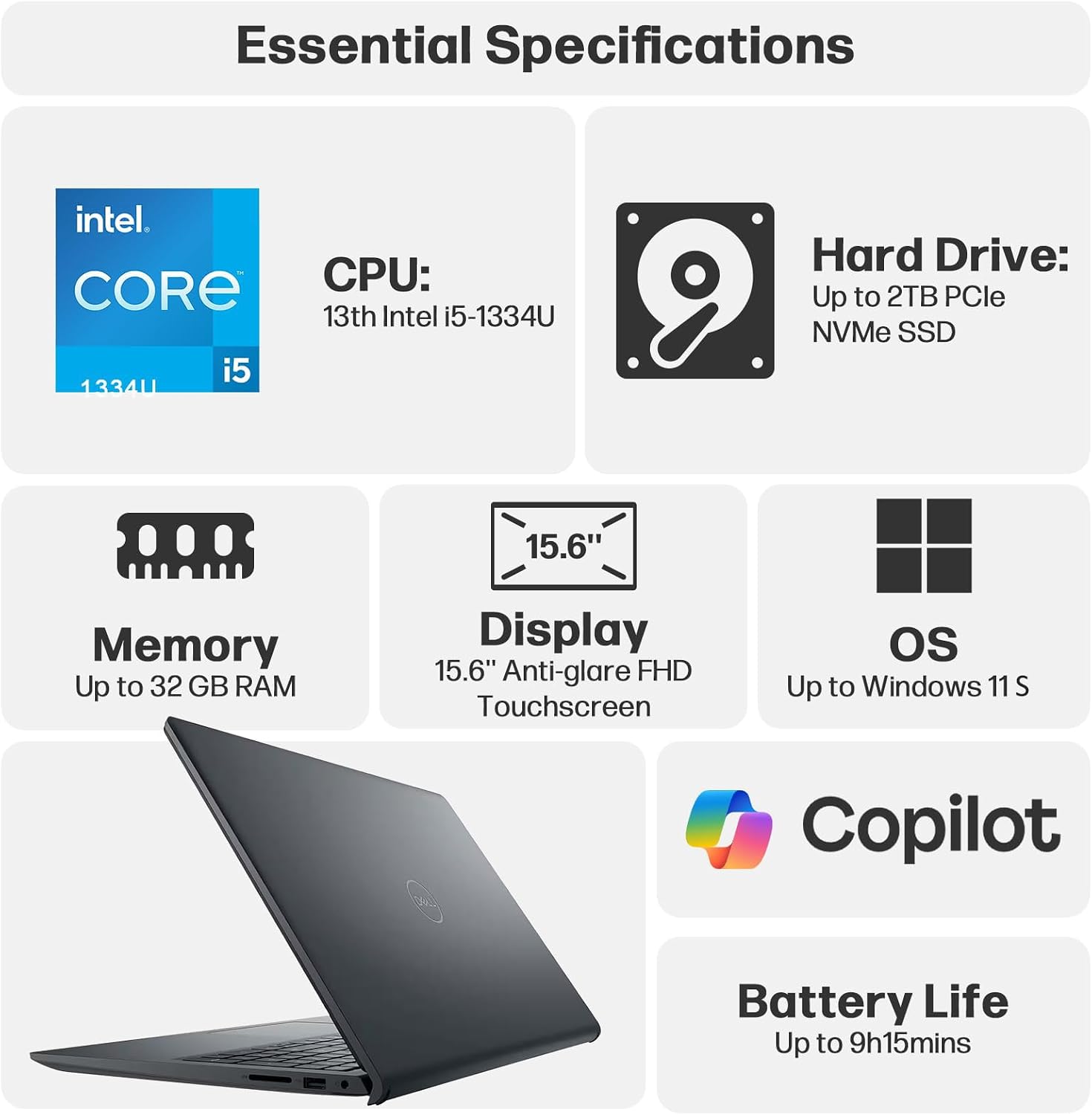 Dell Inspiron 15 Touchscreen Laptop Computer for Home Business Student, 15.6' FHD, Intel 10-Core i5-1334U, 16GB DDR4 RAM, 512GB PCIe SSD, WiFi 6, Bluetooth, Windows 11 Home, Type C Hub + 256GB SD Card