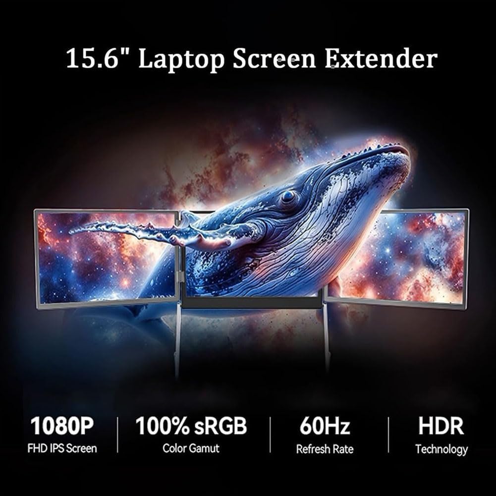 15.6'Laptop Tri-Fold Monitor, 1080p Fhd Portable Laptop Screen Extender, Type-C/HDMI/USB-C Plug-Play Triple Monitor with 360° Rotation Adjustable Viewing Angles Compatible with Windows and Macos (1pc)