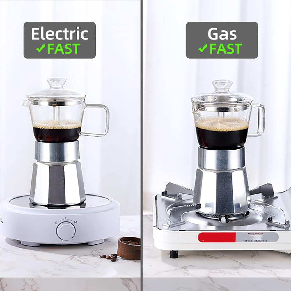 Premium Crystal Glass-Top Stovetop Espresso Moka Pot,Aluminum Coffee Maker for Flavored Strong Coffee,4/6/ 9 Cups,360ml/12.7oz/9 cup (espresso cup=40ml),Coffee Lover Gifts Ideas,9-Cups