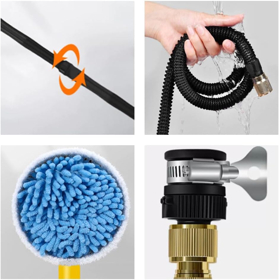 Water Fed Pole Kit Lightweight, Solar Panel Cleaning Brush Rotary Water Supply Pole Brush System, Solar Cleaning Tools Great for Cleaning House Siding, Cars, Trucks, Floors and More.