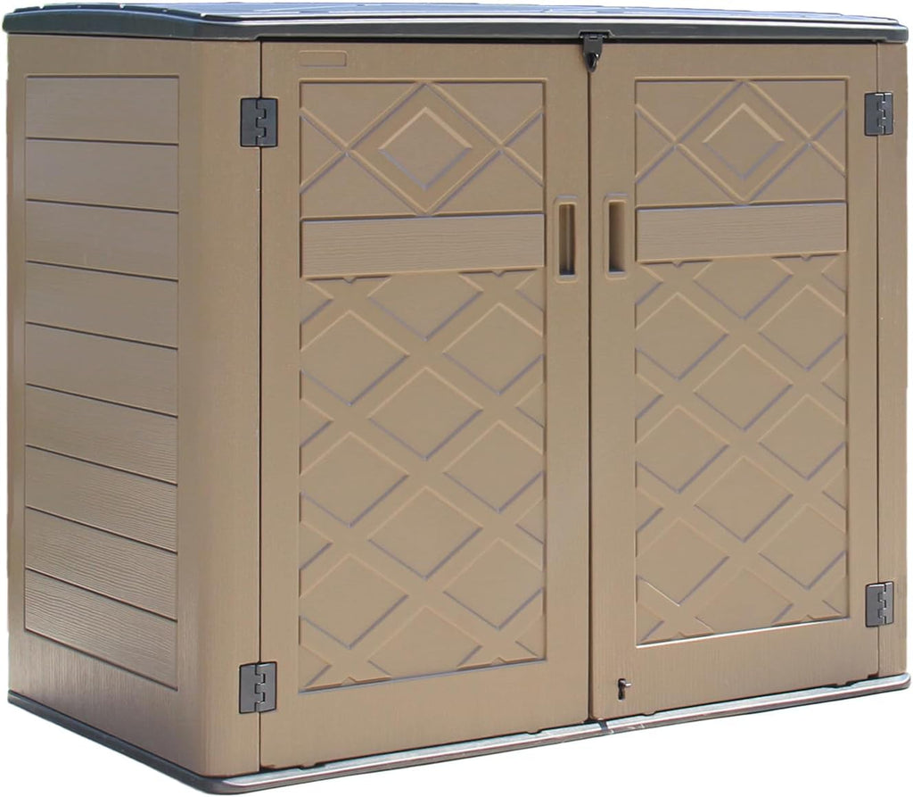 HOMSPARK Storage Shed Weather Resistance, Multi-Purpose Outdoor Storage Cabinet for Backyards and Patios, Horizontal Storage Shed for Lawnmower, Patio Accessories (Coffee,Large - 48 cu.ft)