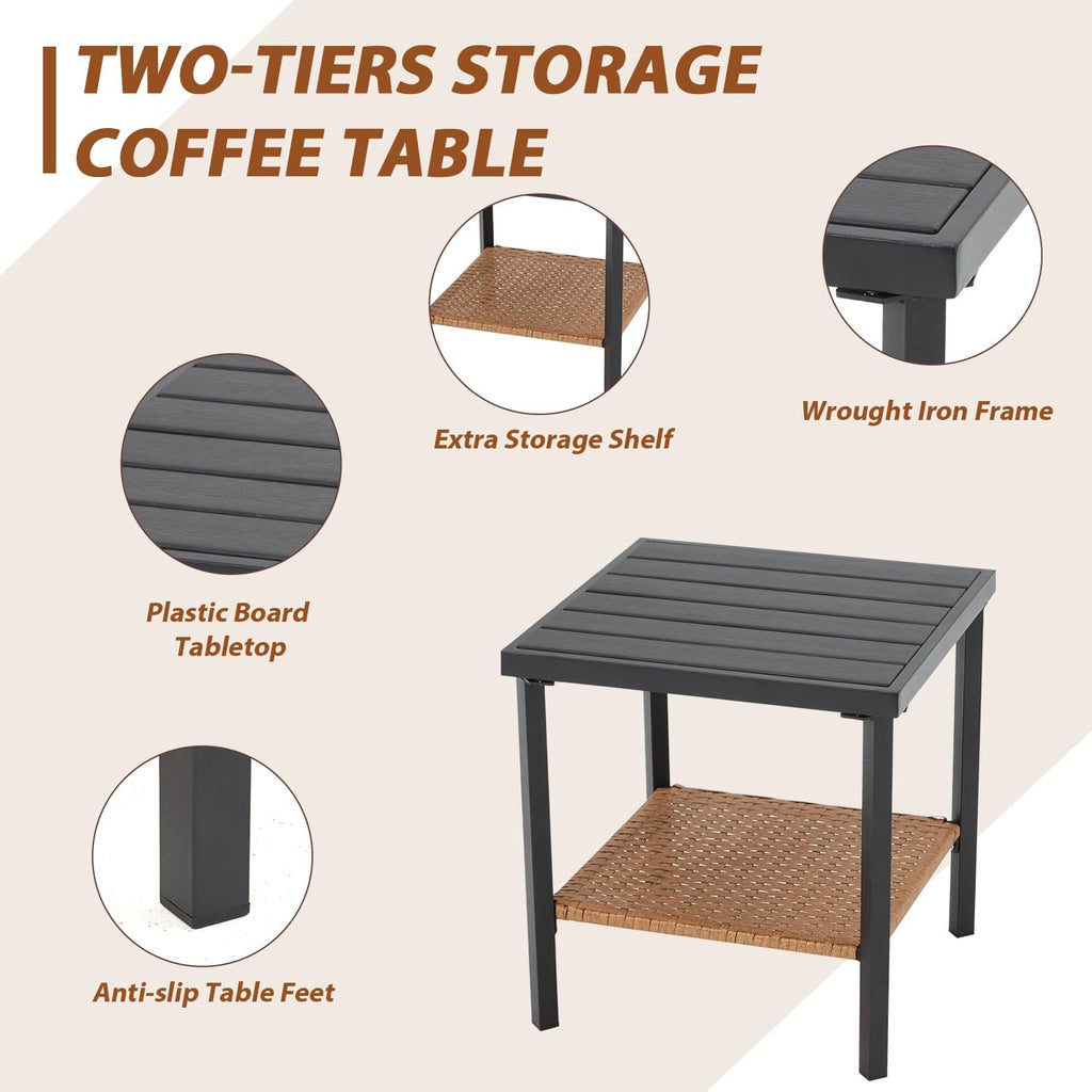 MELLCOM 3 Pieces Patio Furniture Set, Outdoor Swivel Patio Rocker Chairs with Thick Cushions and 2-Tier Coffee Table, Oversize Wicker Bistro Conversation Sets for Garden, Balcony, Backyard, Blue