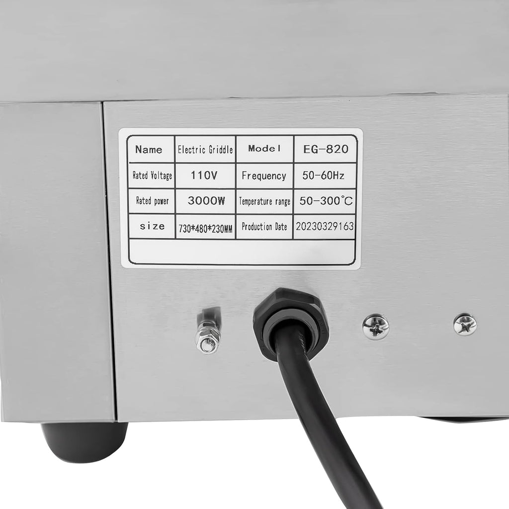 30' Commercial Electric Griddle, 3000W Electric Stove Countertop Flat Top Grill, 110V Non-Stick Stainless Steel Teppanyaki Grill with Adjustable Temperature Control 122°F-572°F(NO PLUG)