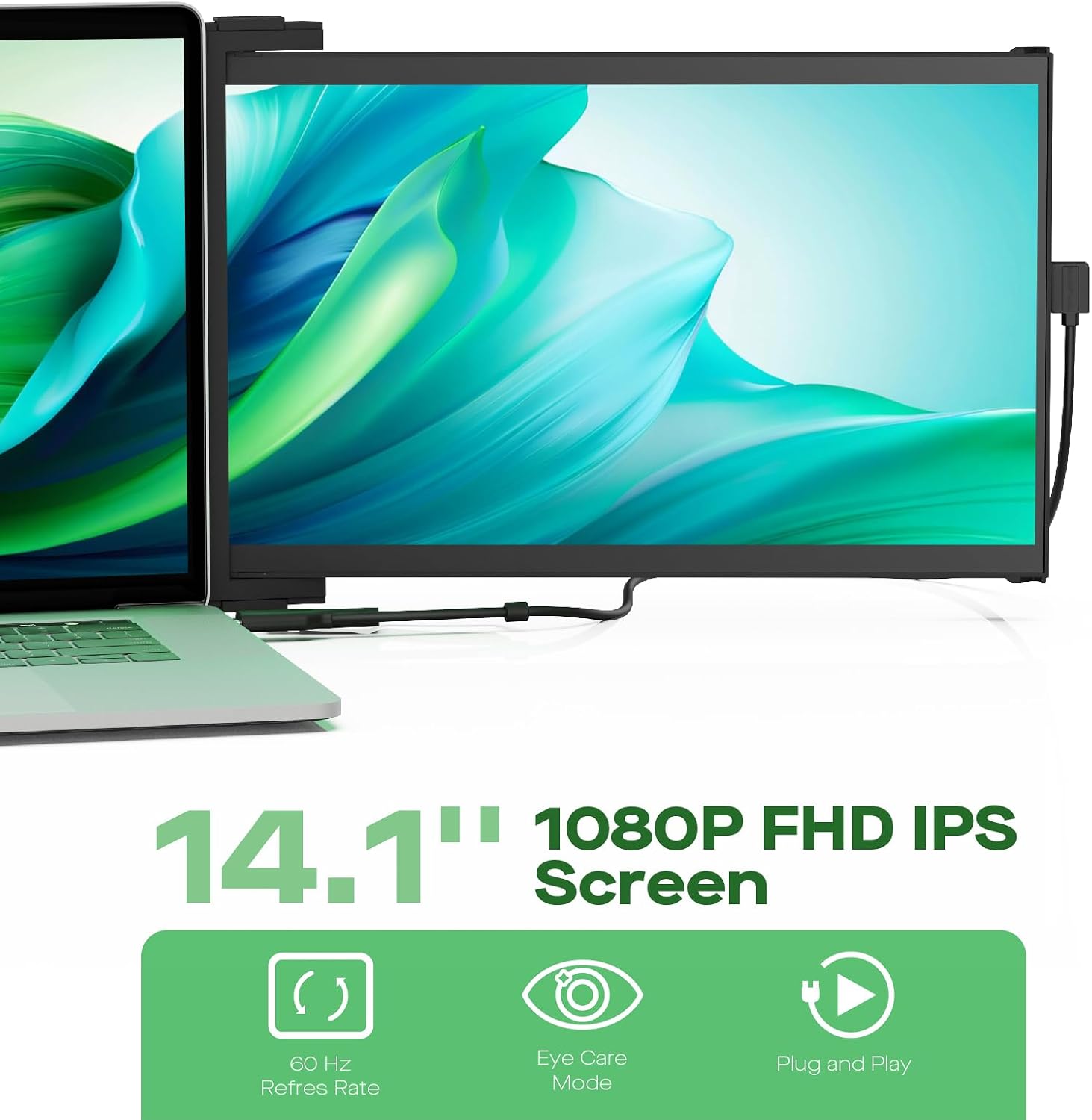 Portable Monitor - 2026 Mobile Pixels Nexus 14.1' Laptop Screen Extender, IPS Ultra Slim Laptop Monitors, USB C/USB A/HDMI 1080P Monitor for 14'-17' Laptops, Windows/macOS/Android/Switch Compatible