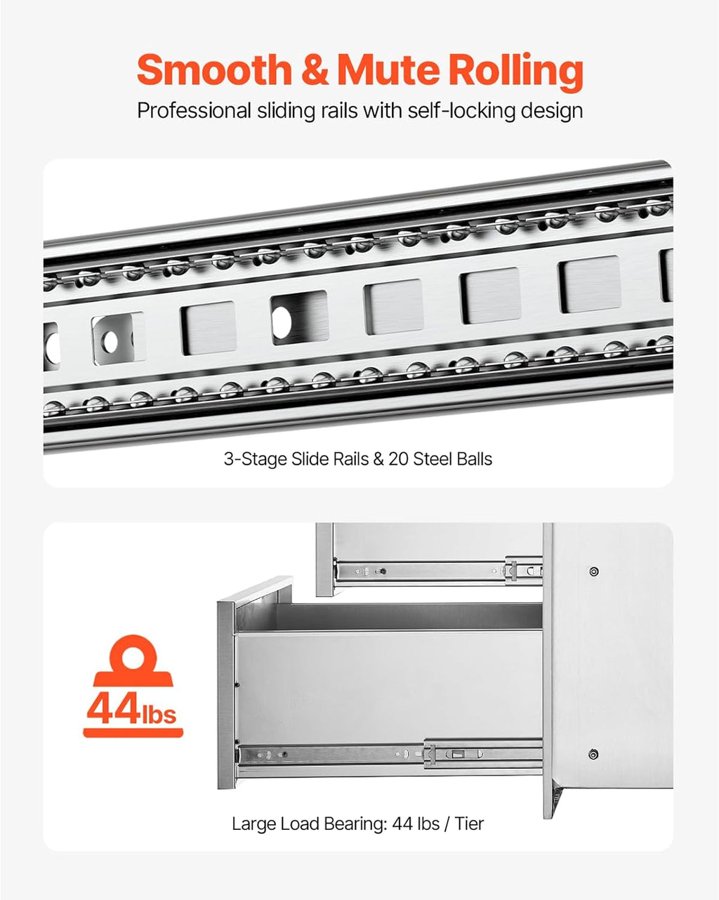 VEVOR 14x20.3 Inch Outdoor Kitchen Drawers Stainless Steel, Flush Mount Triple Drawers, 14W x 20.3H x 23D Inch, with Stainless Steel Handle, Outdoor Kitchens or BBQ Island